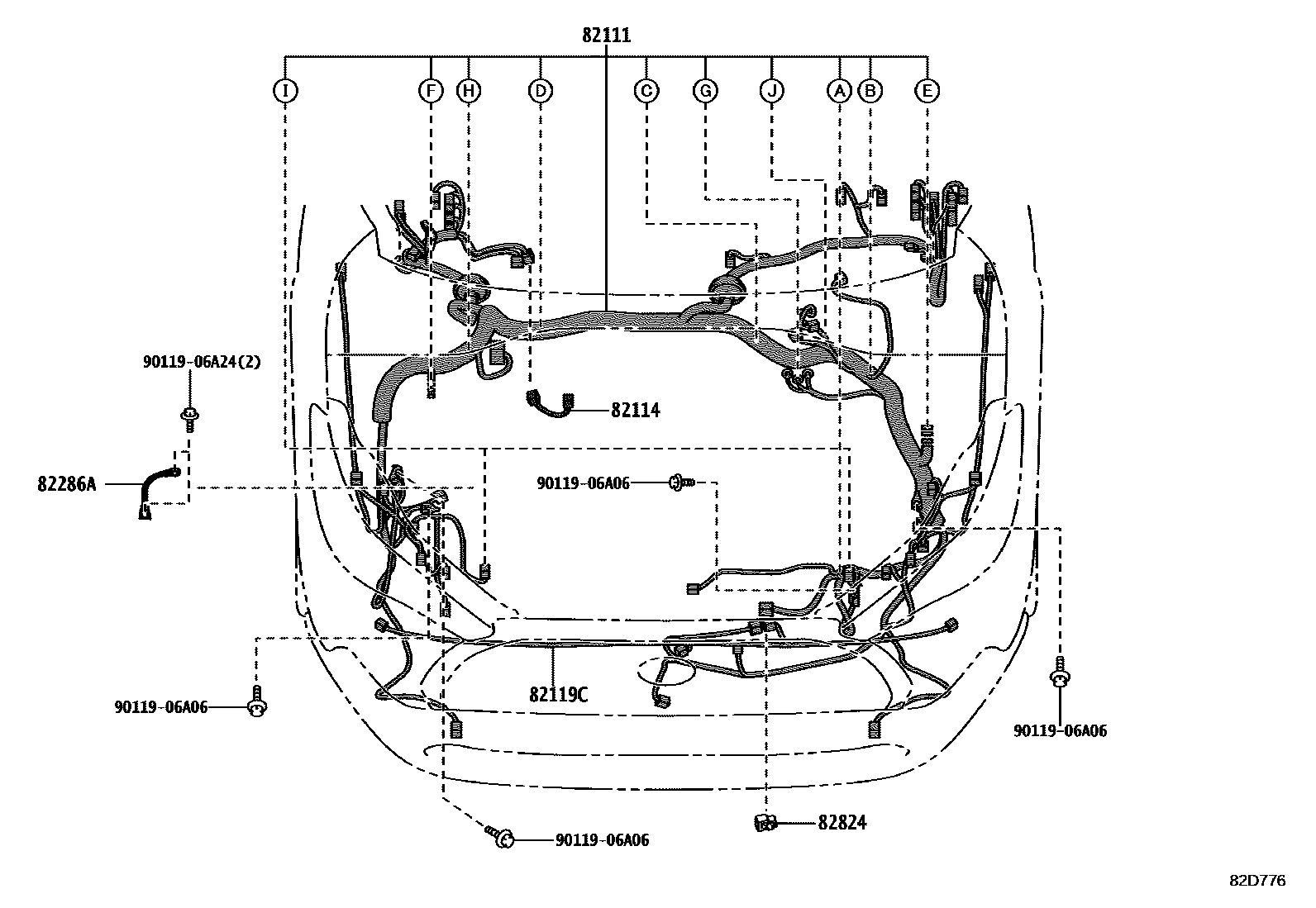 Toyota COROLLA 线束和卡夹 EPC diagram — 82D776
