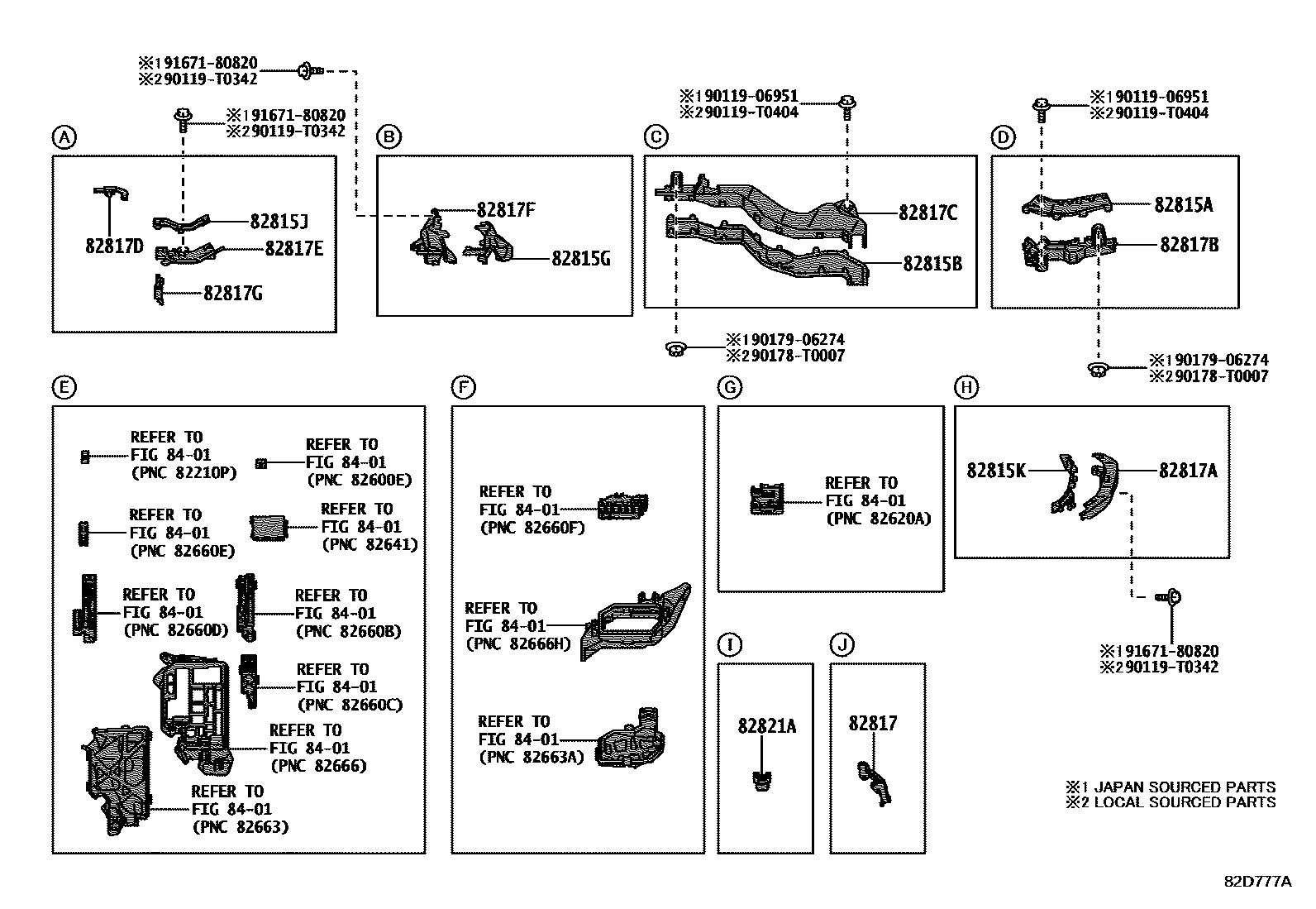 Toyota COROLLA 线束和卡夹 EPC diagram — 82D777A