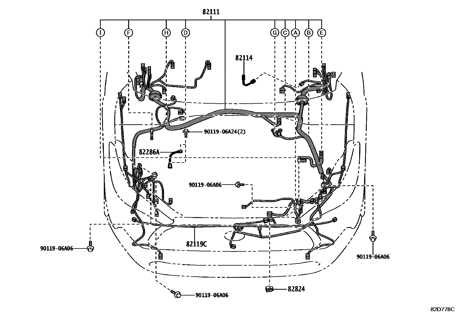 Toyota COROLLA 线束和卡夹 EPC diagram — 82D778C