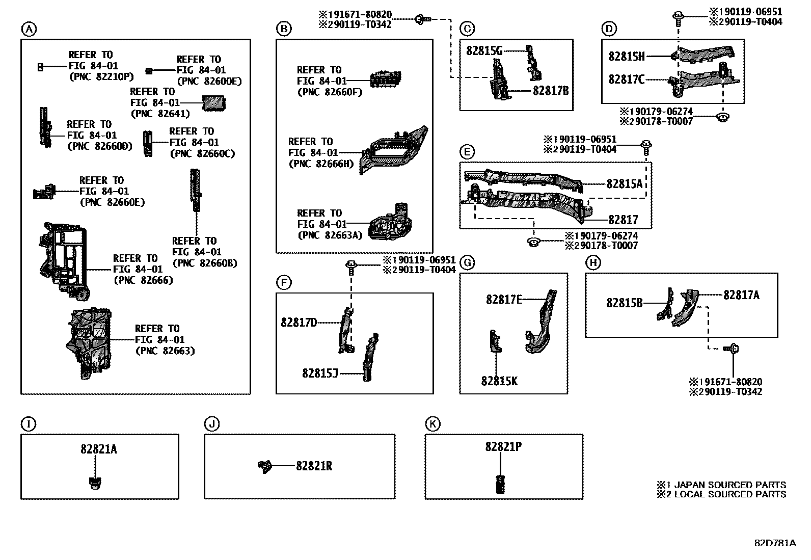 Toyota COROLLA 线束和卡夹 EPC diagram — 82D781A