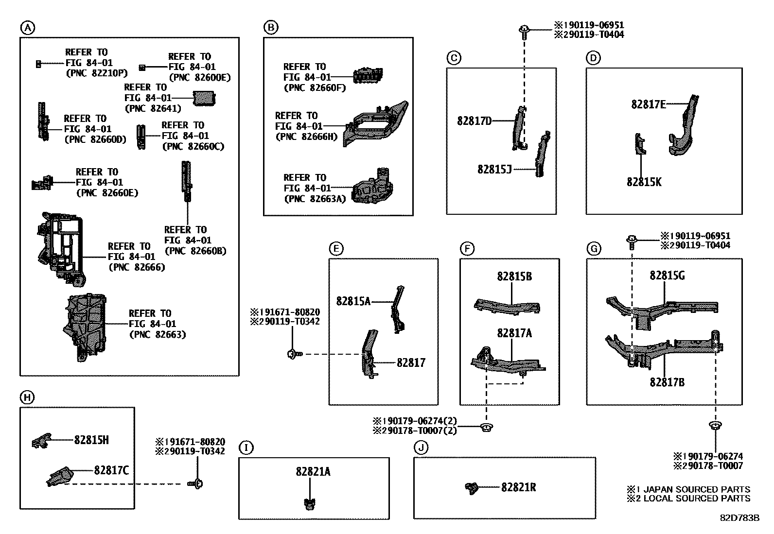 Toyota COROLLA 线束和卡夹 EPC diagram — 82D783B