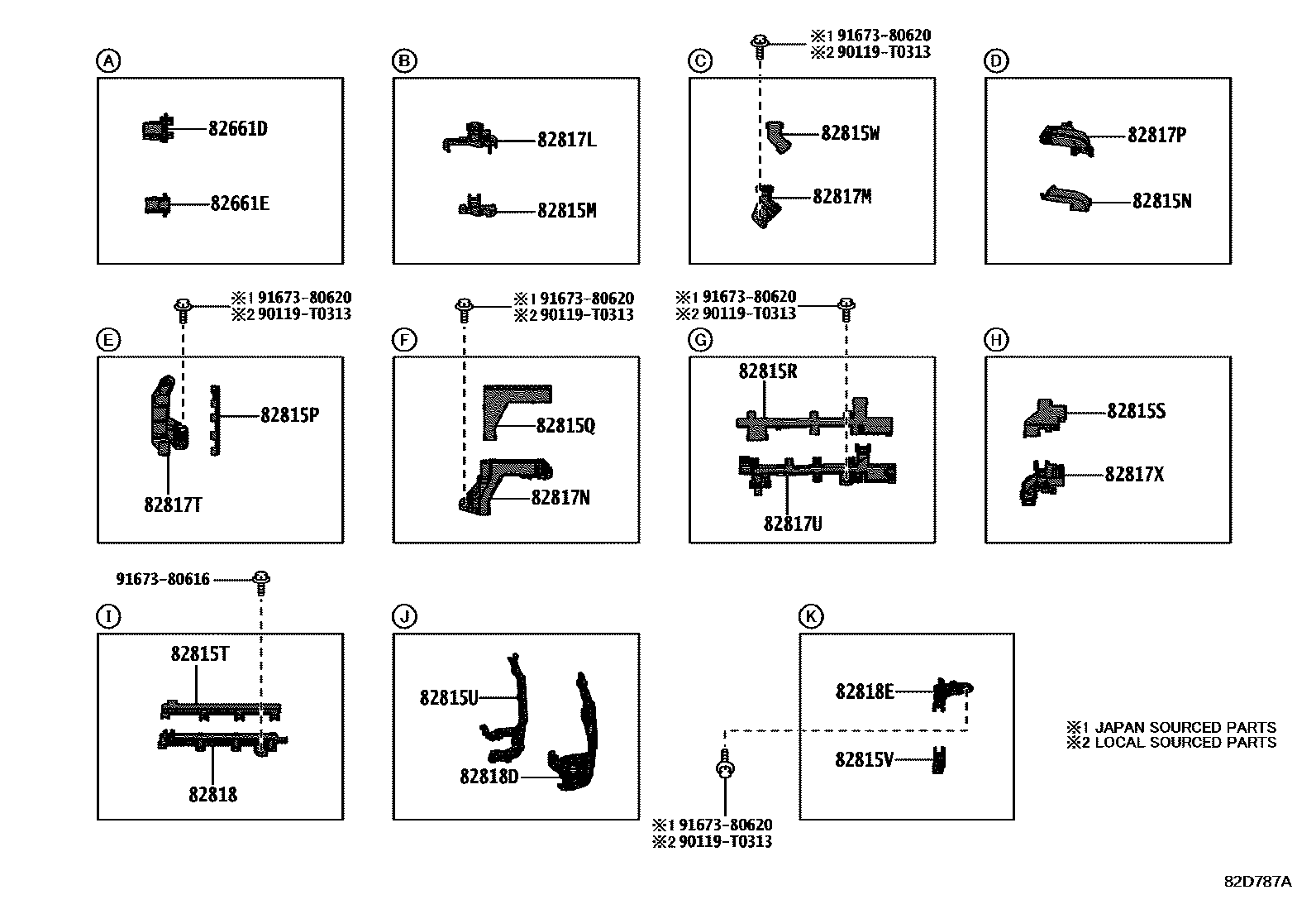 Toyota COROLLA 线束和卡夹 EPC diagram — 82D787A