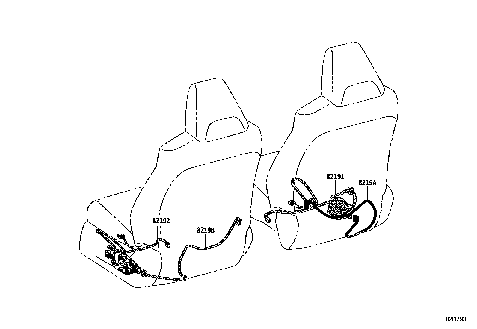 Toyota COROLLA 线束和卡夹 EPC diagram — 82D793