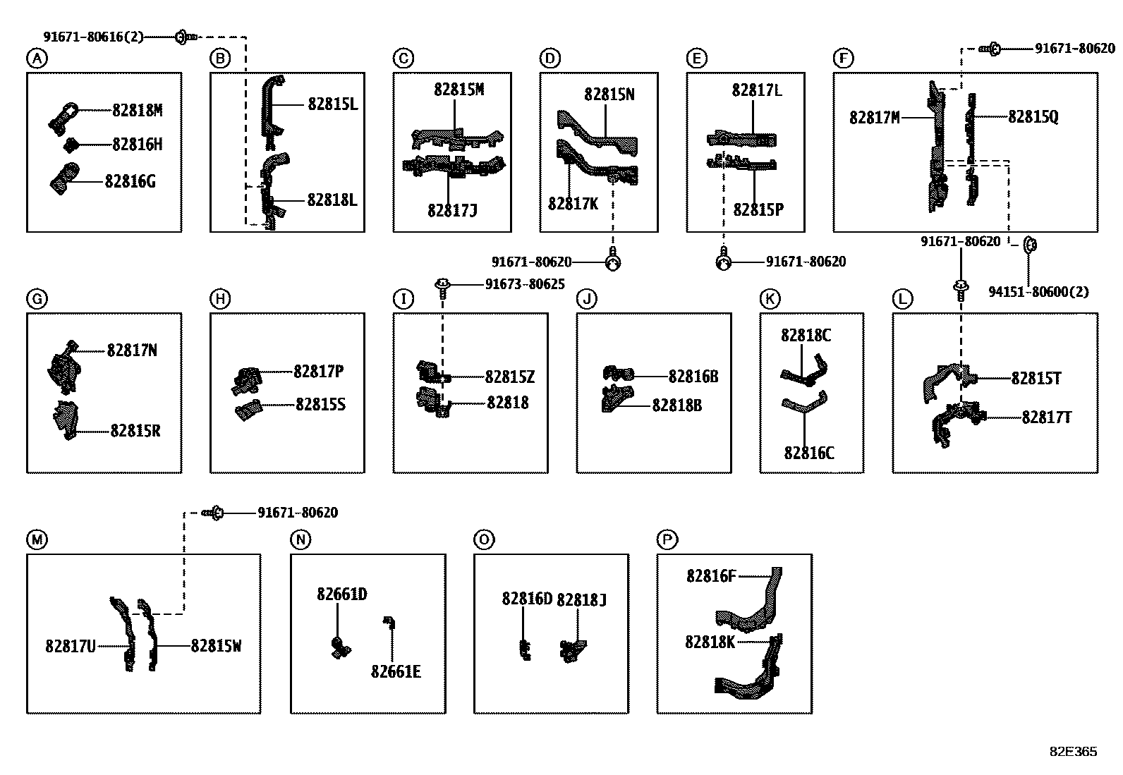 Toyota COROLLA 线束和卡夹 EPC diagram — 82E365