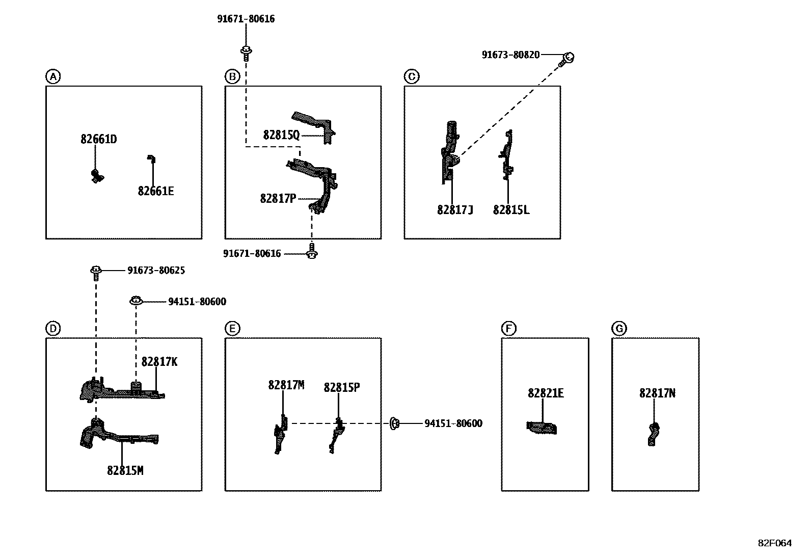 Toyota COROLLA 线束和卡夹 EPC diagram — 82F064
