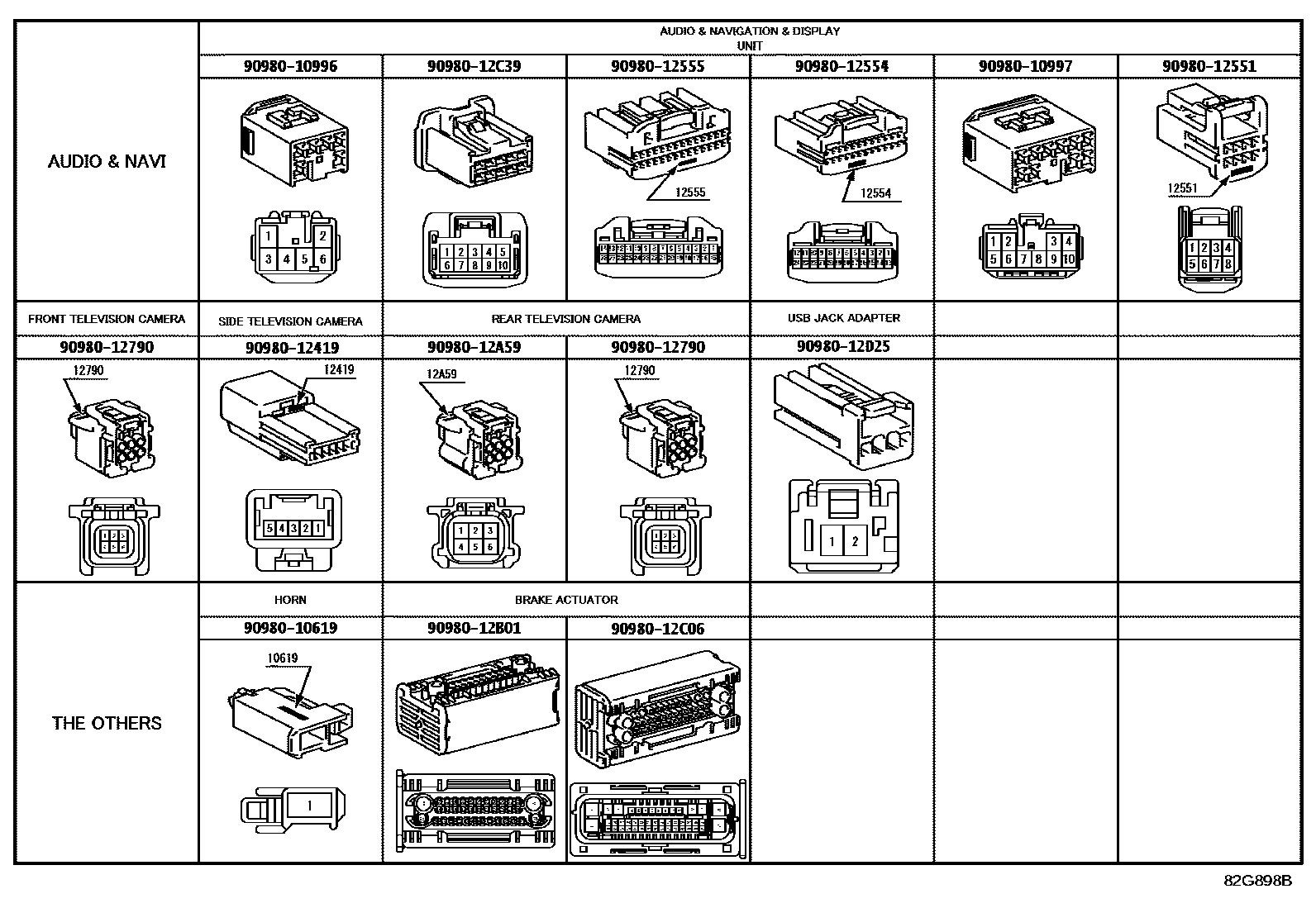 Toyota COROLLA 线束和卡夹 EPC diagram — 82G898B
