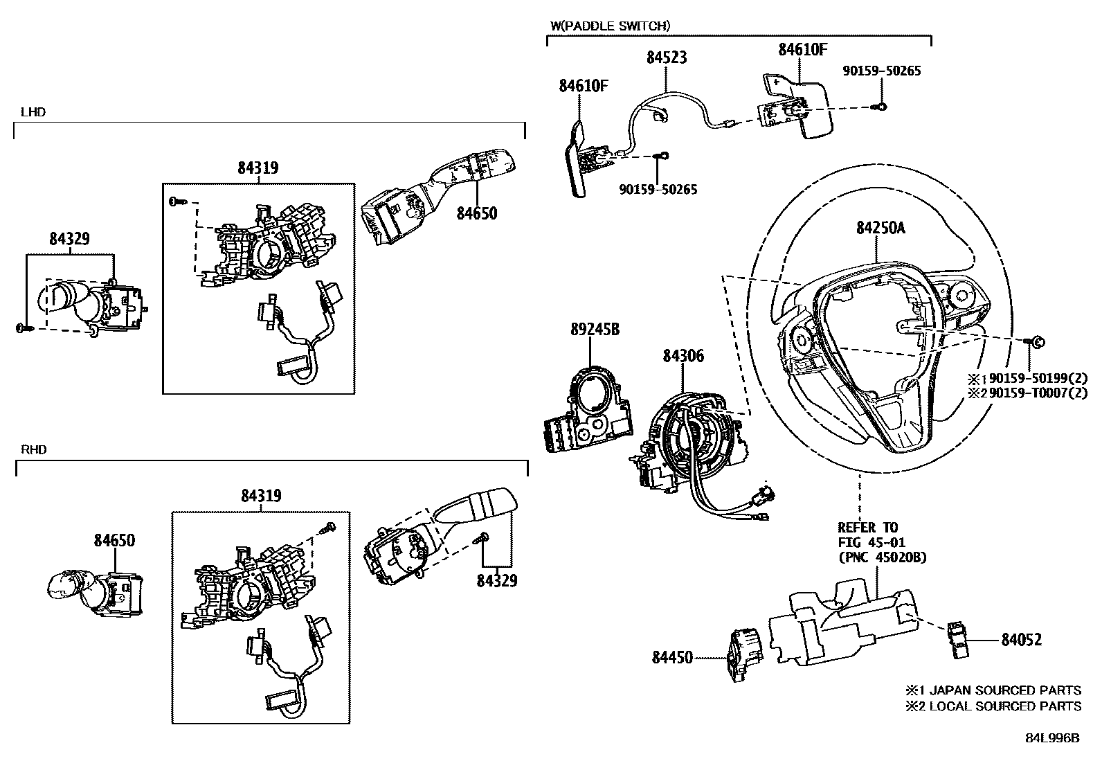 Toyota COROLLA 开关和继电器和ECU EPC diagram — 84L996B