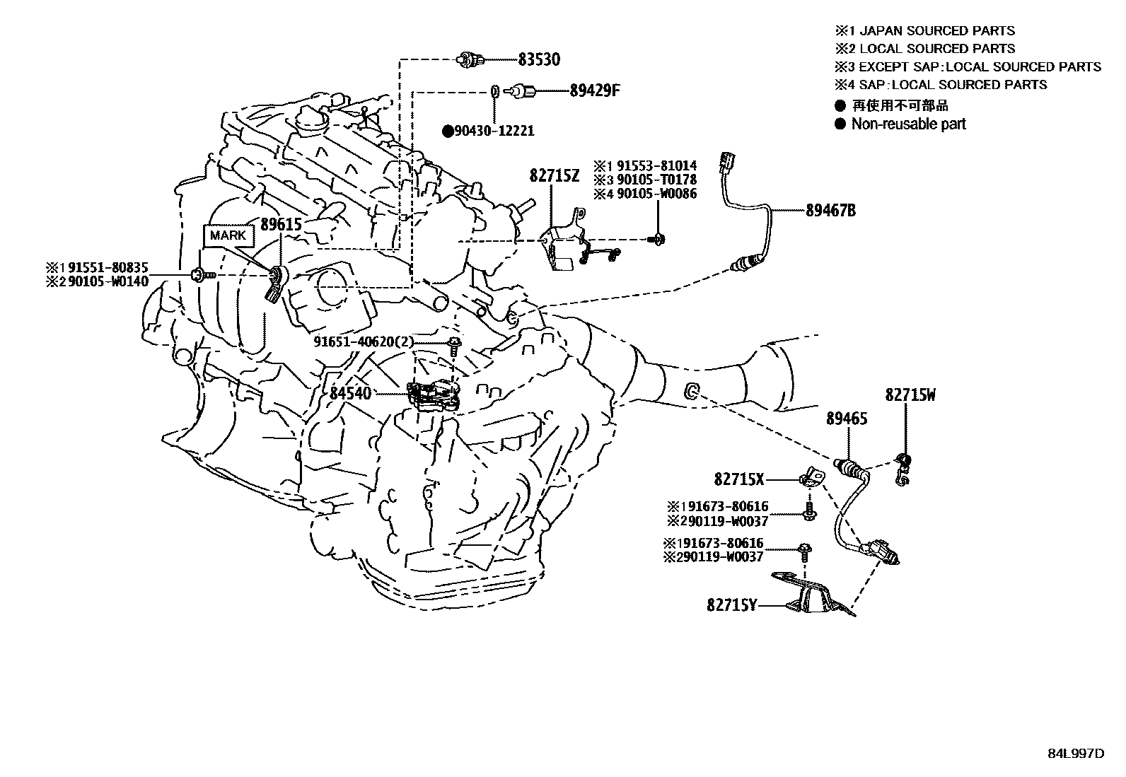 Toyota COROLLA 开关和继电器和ECU EPC diagram — 84L997D