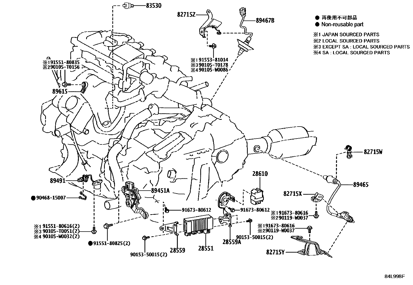Toyota COROLLA 开关和继电器和ECU EPC diagram — 84L998F