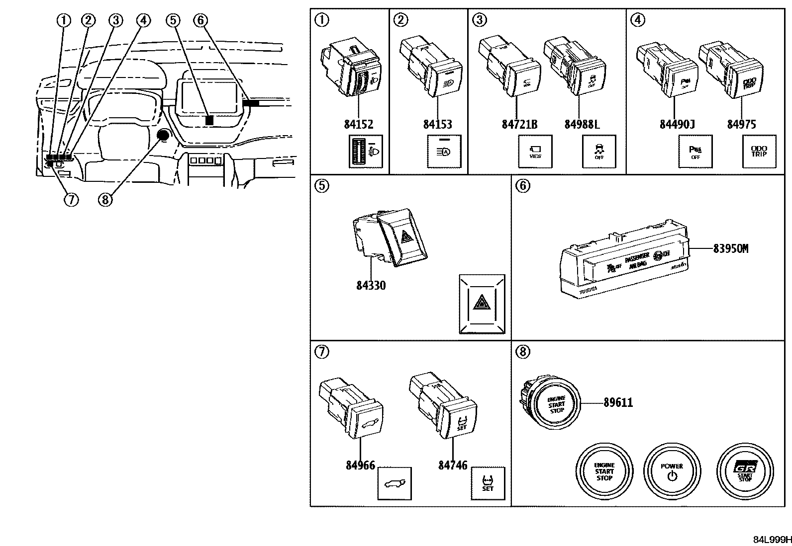 Toyota COROLLA 开关和继电器和ECU EPC diagram — 84L999H