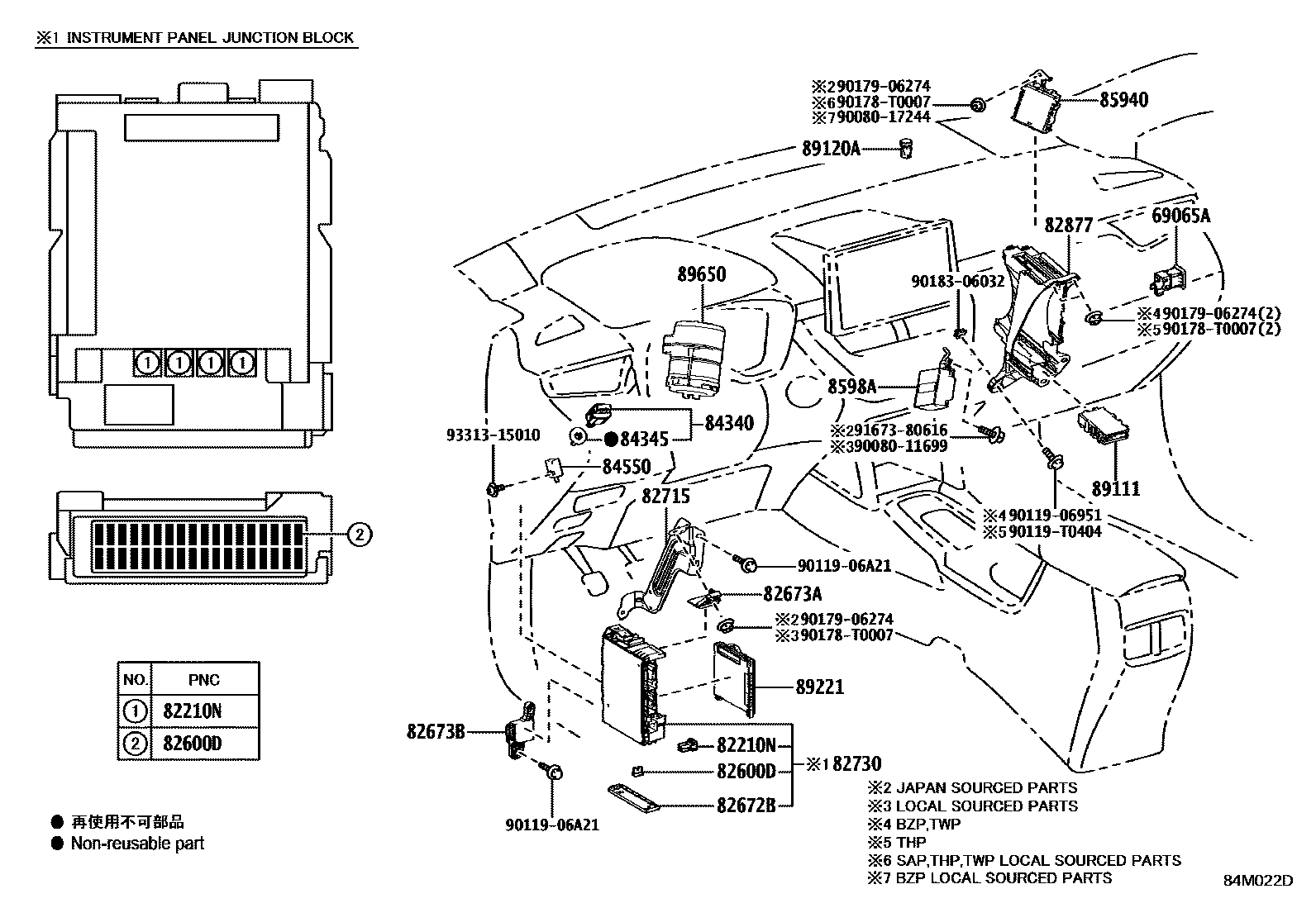 Toyota COROLLA 开关和继电器和ECU EPC diagram — 84M022D
