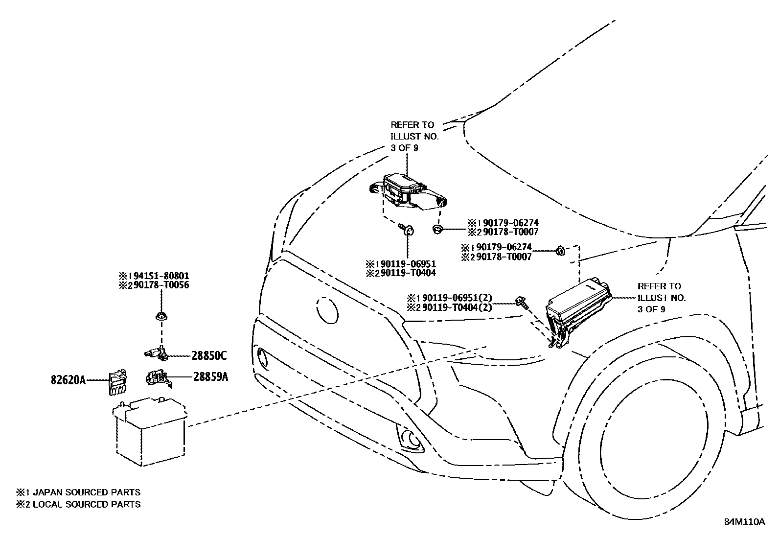 Toyota COROLLA 开关和继电器和ECU EPC diagram — 84M110A