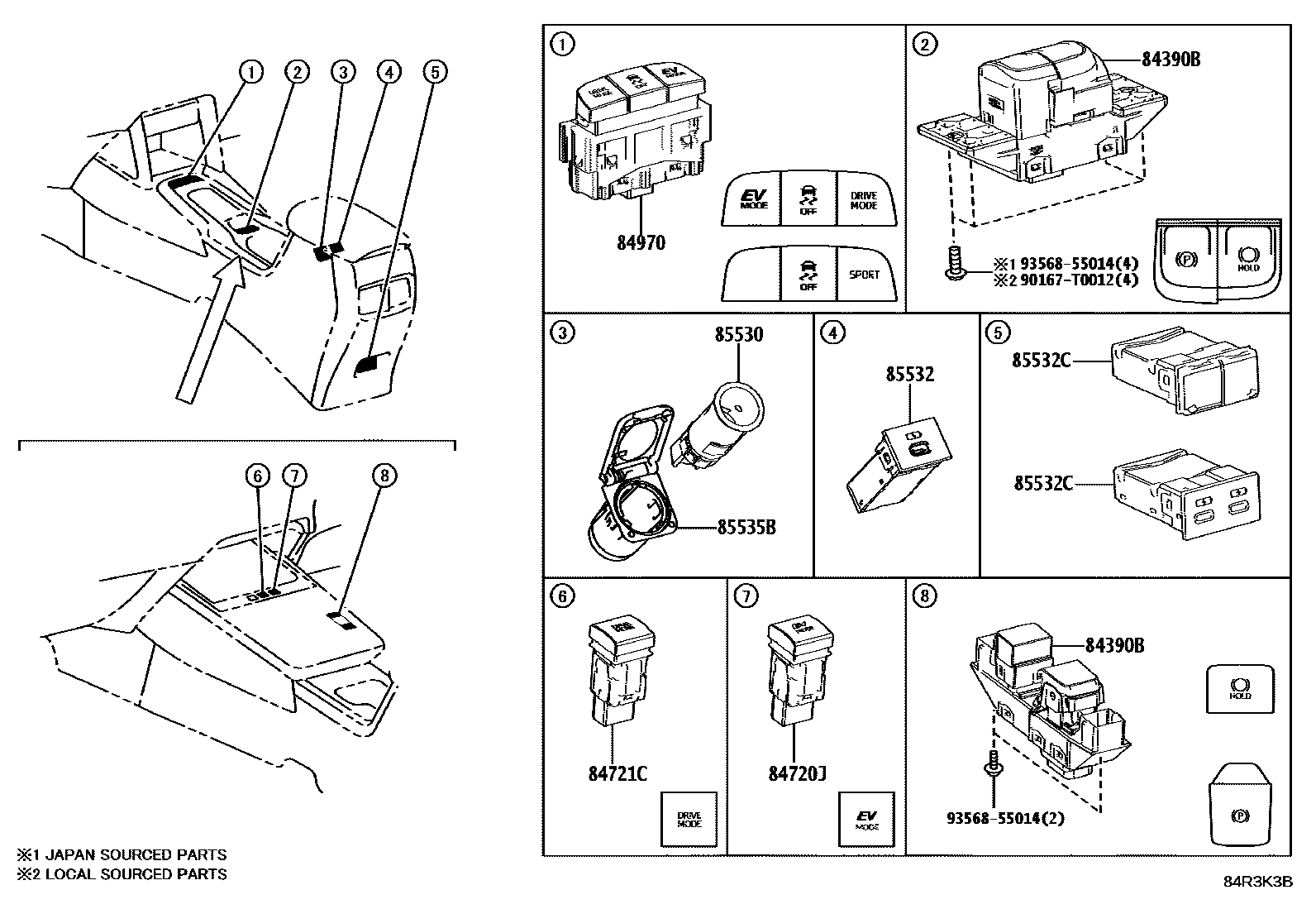 Toyota COROLLA 开关和继电器和ECU EPC diagram — 84R3K3B