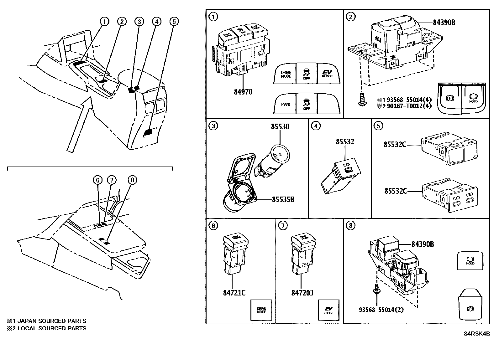 Toyota COROLLA 开关和继电器和ECU EPC diagram — 84R3K4B