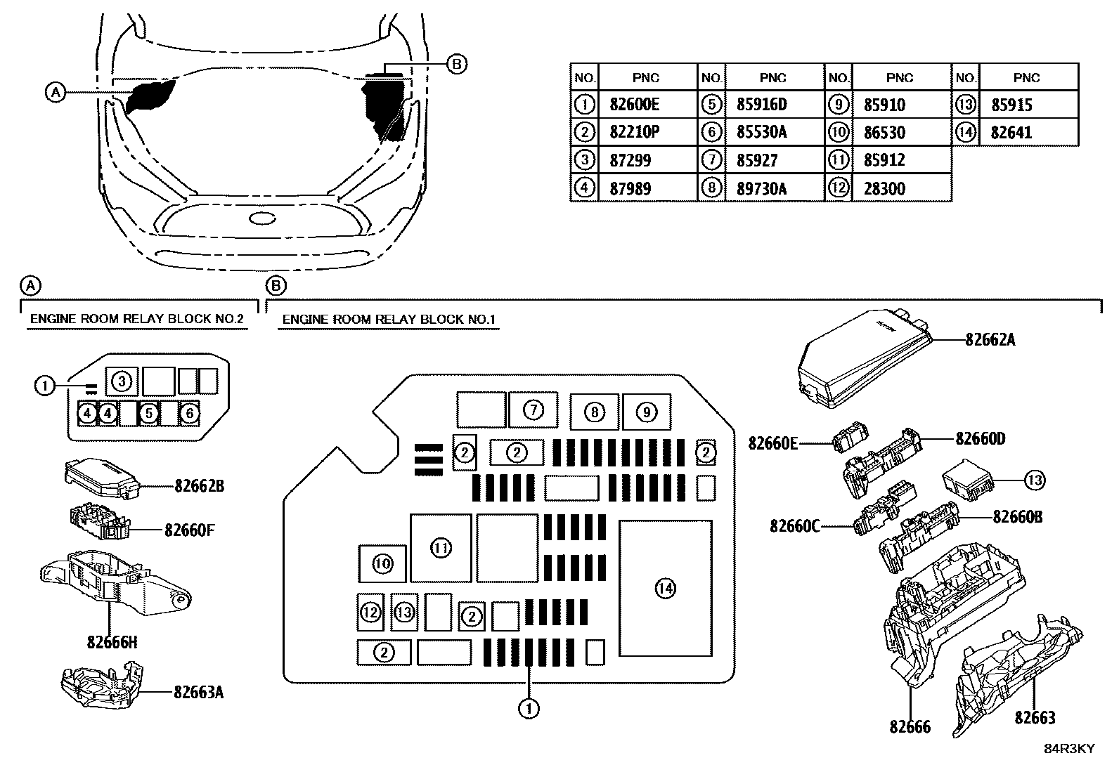 Toyota COROLLA 开关和继电器和ECU EPC diagram — 84R3KY
