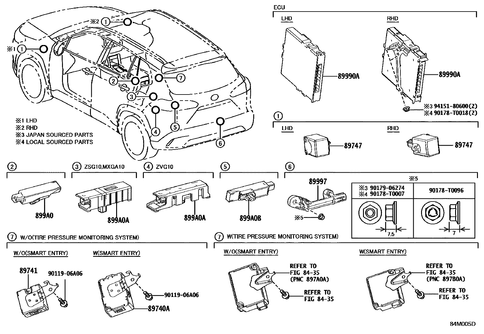 Toyota COROLLA 遥控门锁 EPC diagram — 84M005D