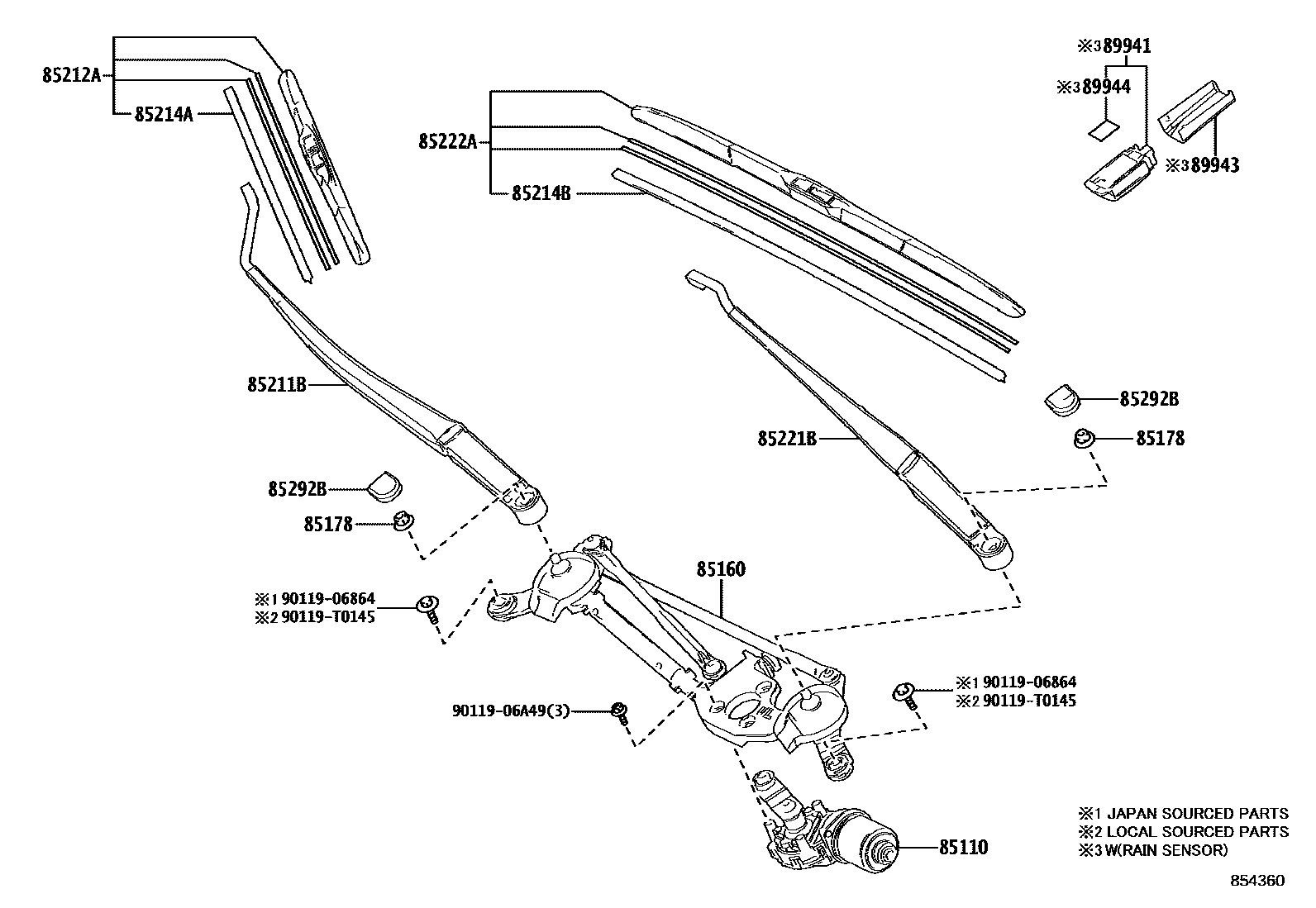 Toyota COROLLA 挡风玻璃刮水器 EPC diagram — 854360