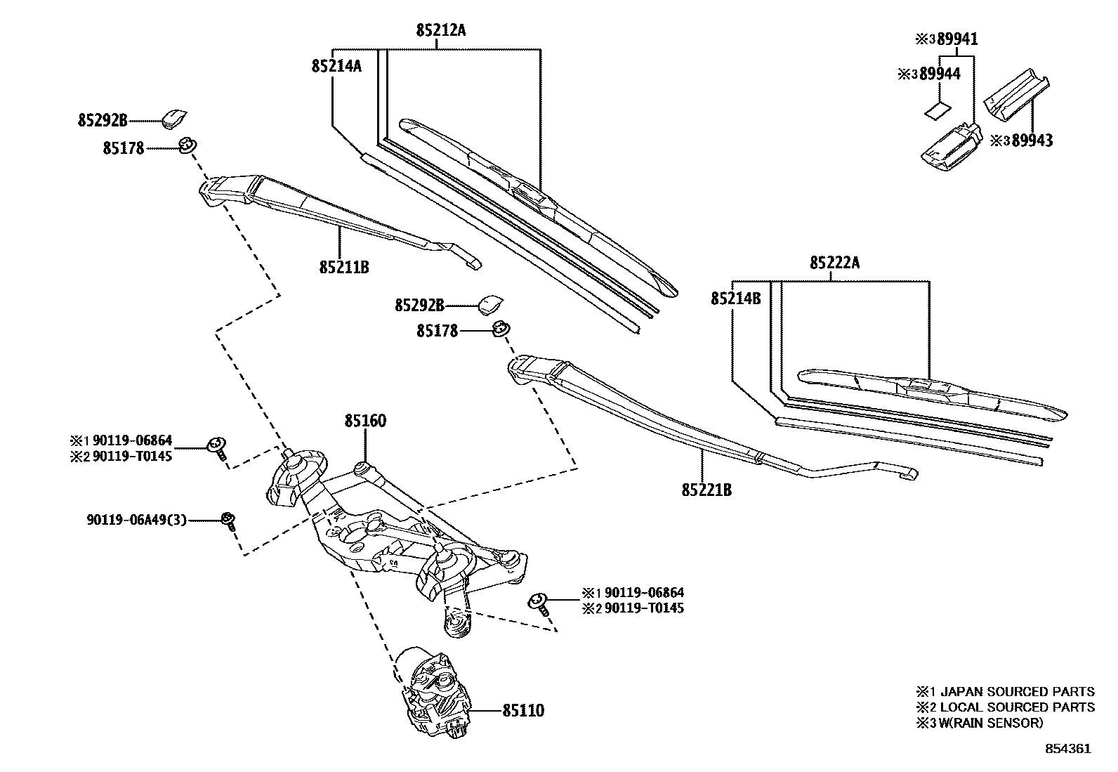 Toyota COROLLA 挡风玻璃刮水器 EPC diagram — 854361