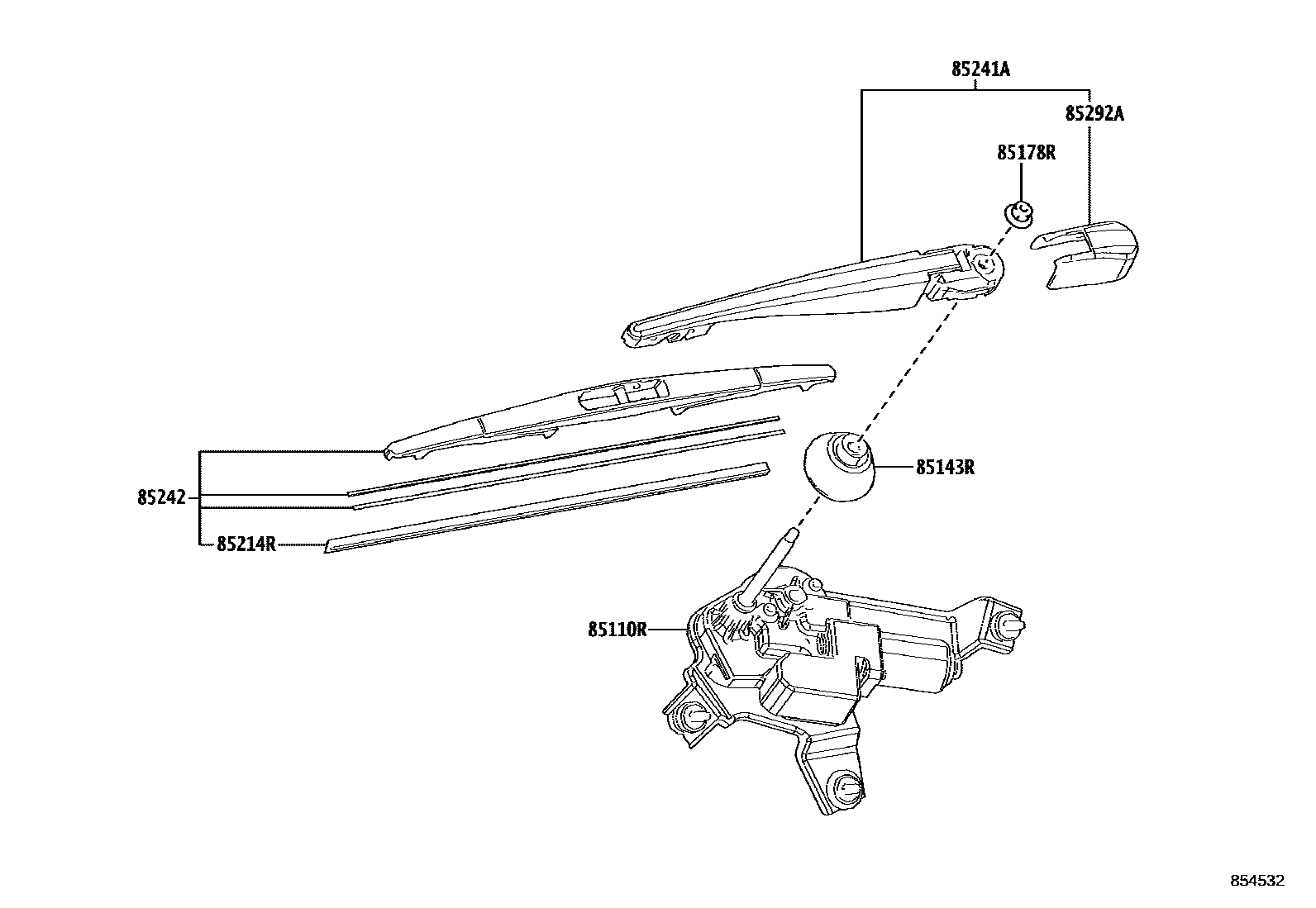 Toyota COROLLA 后刮水器 EPC diagram — 854532