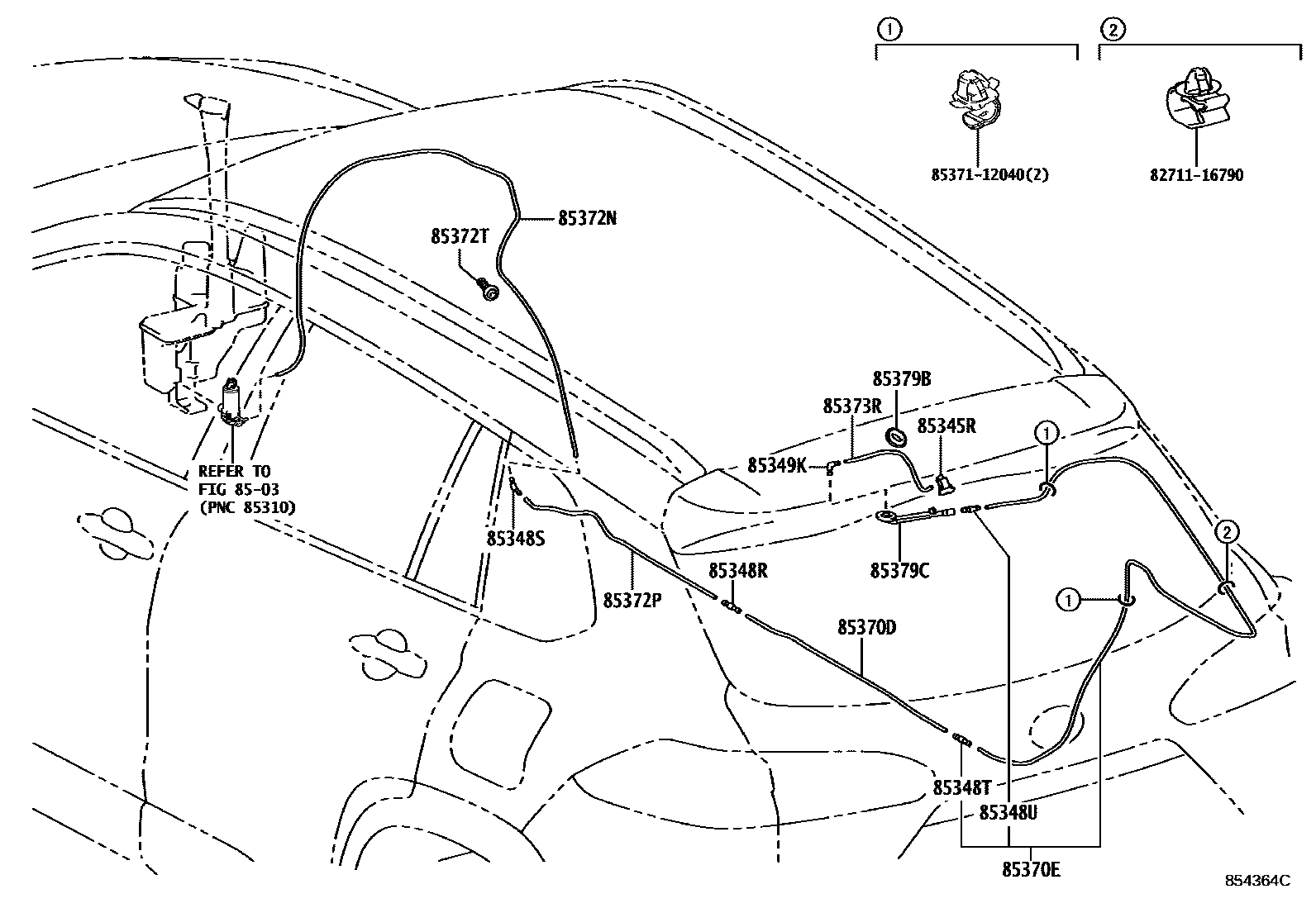 Toyota COROLLA 后清洗器 EPC diagram — 854364C