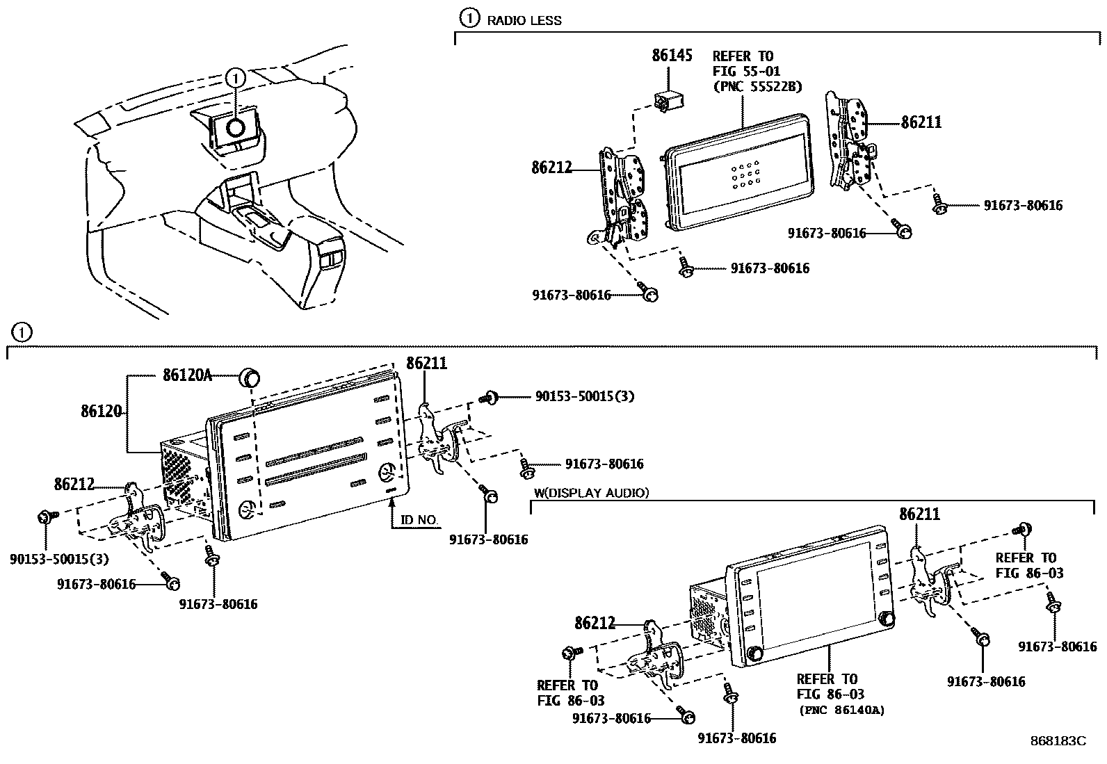 Toyota COROLLA 收音机、放大器和冷凝器 EPC diagram — 868183C
