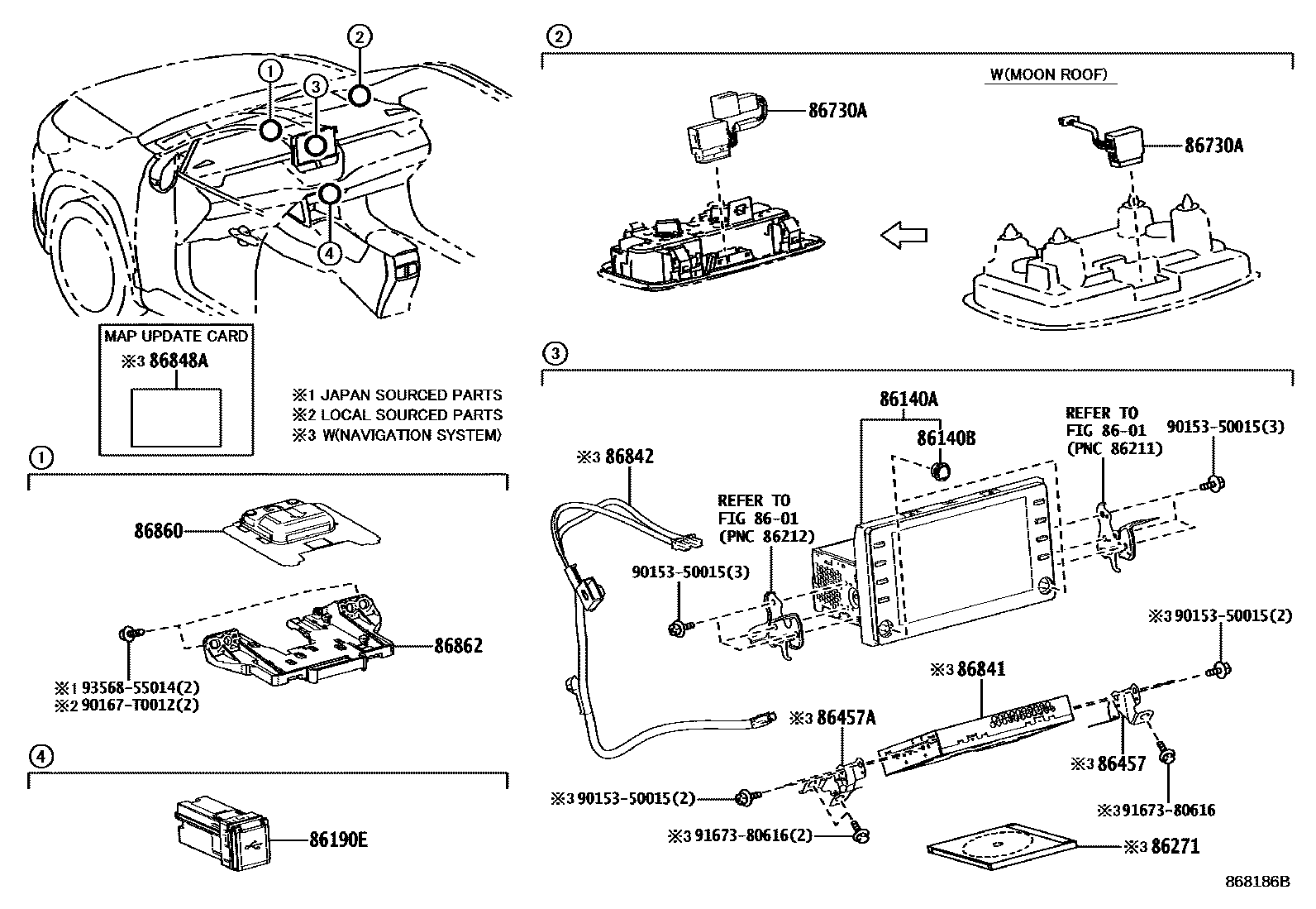 Toyota COROLLA 导航和前监视器显示屏 EPC diagram — 868186B