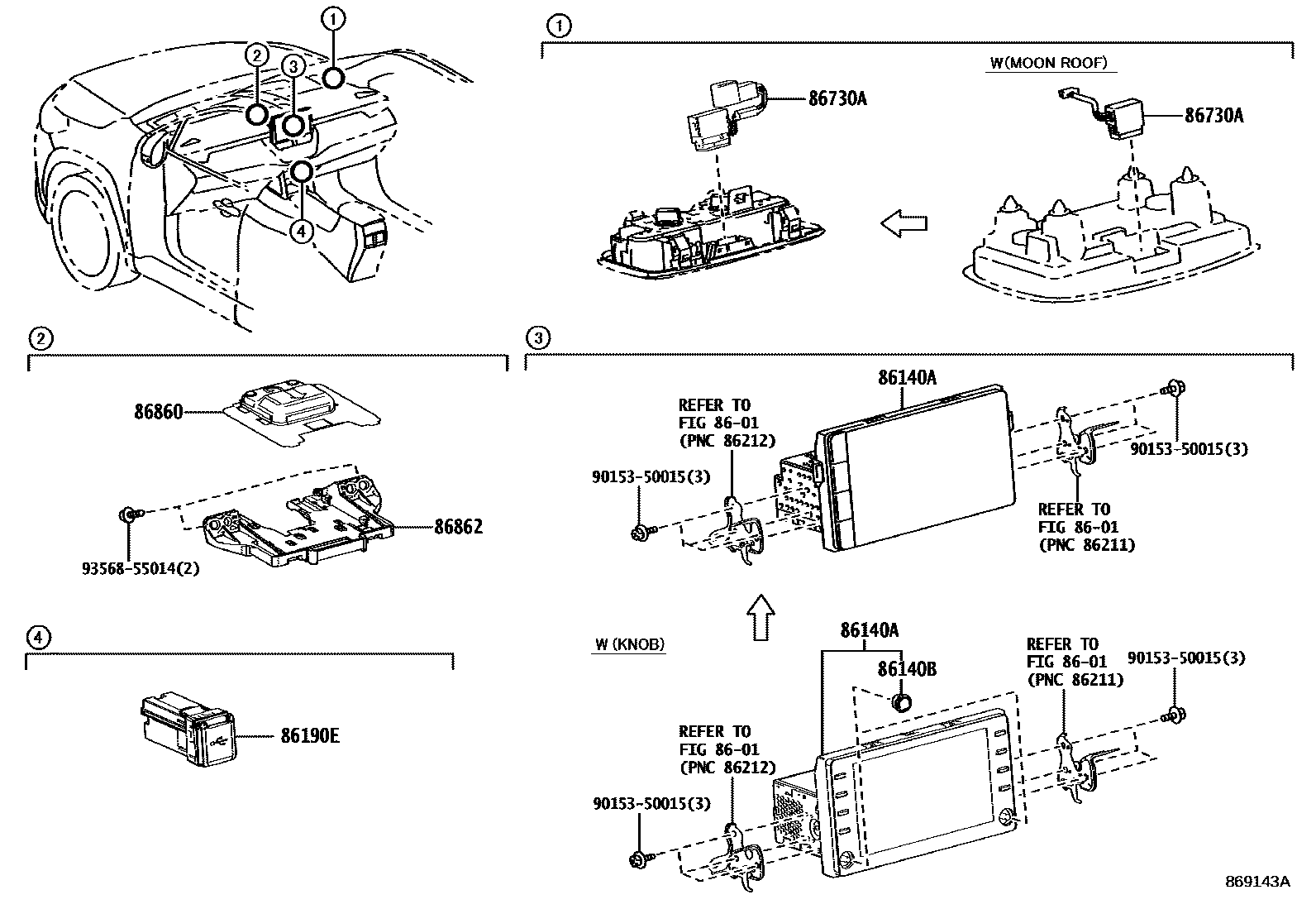 Toyota COROLLA 导航和前监视器显示屏 EPC diagram — 869143A