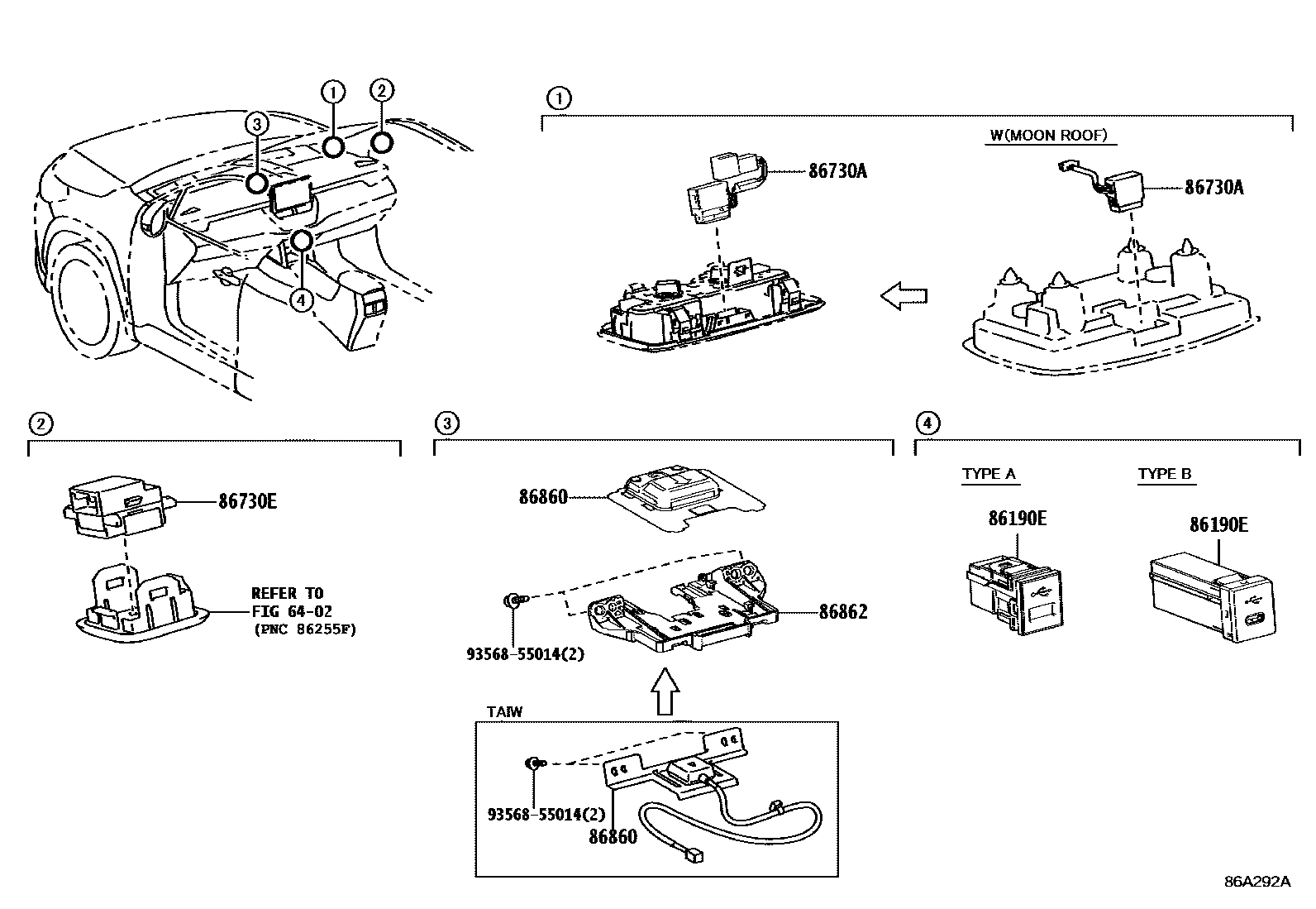 Toyota COROLLA 导航和前监视器显示屏 EPC diagram — 86A292A