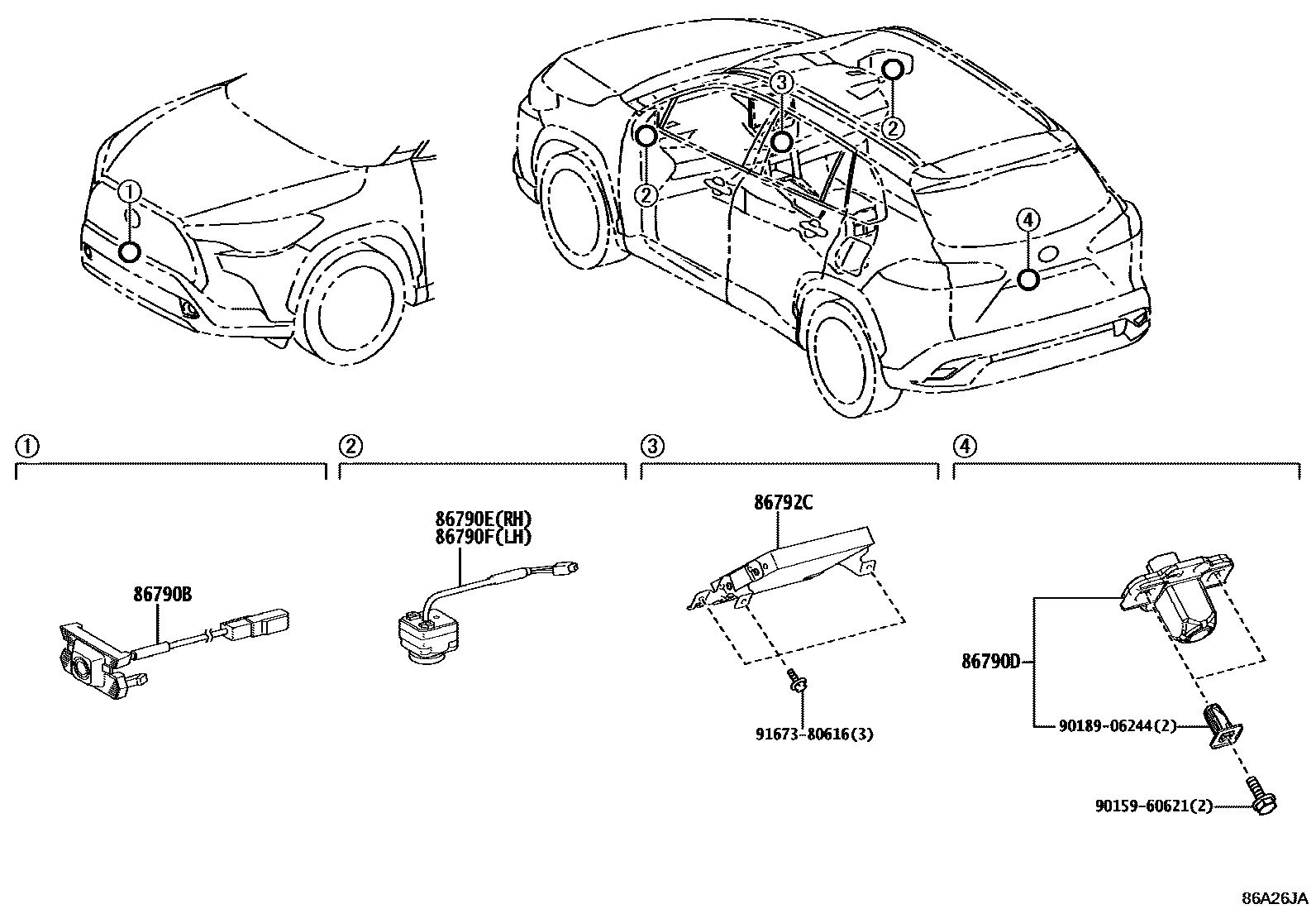 Toyota COROLLA 倒车影像和摄像头 EPC diagram — 86A26JA