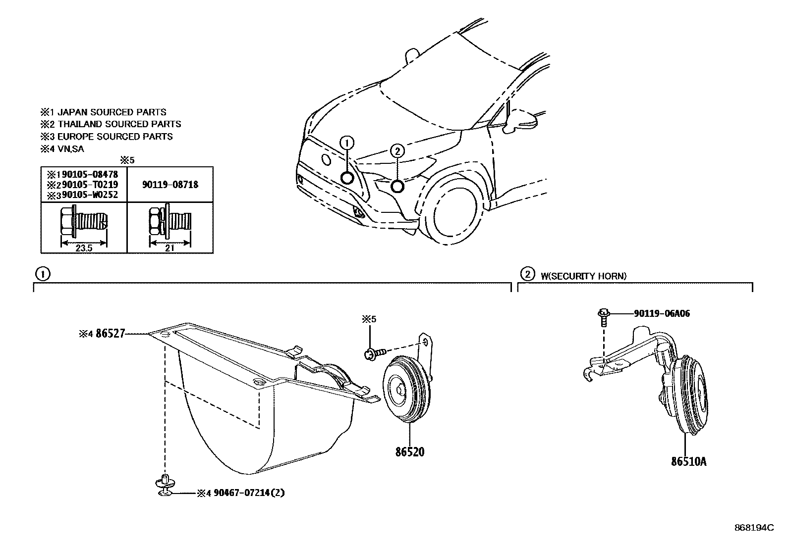 Toyota COROLLA 喇叭 EPC diagram — 868194C