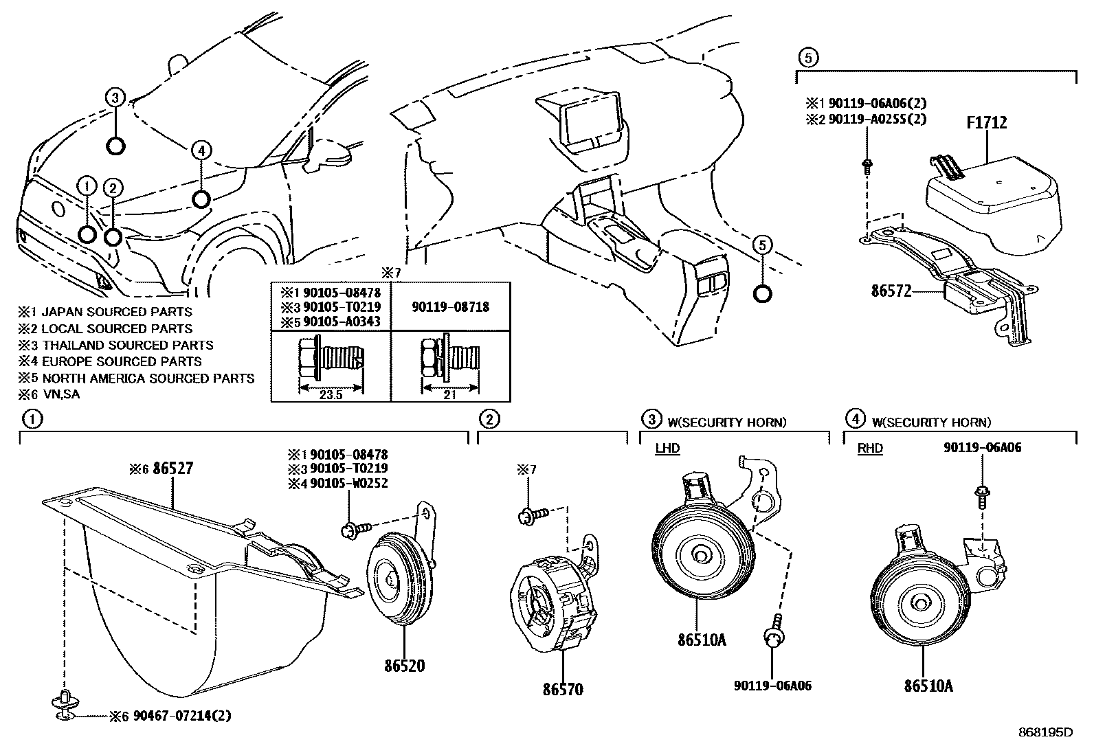 Toyota COROLLA 喇叭 EPC diagram — 868195D