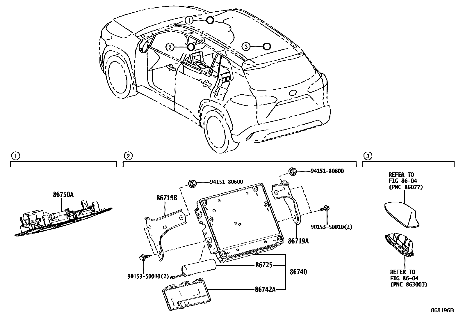 Toyota COROLLA 车载电话和呼救装置 EPC diagram — 868196B