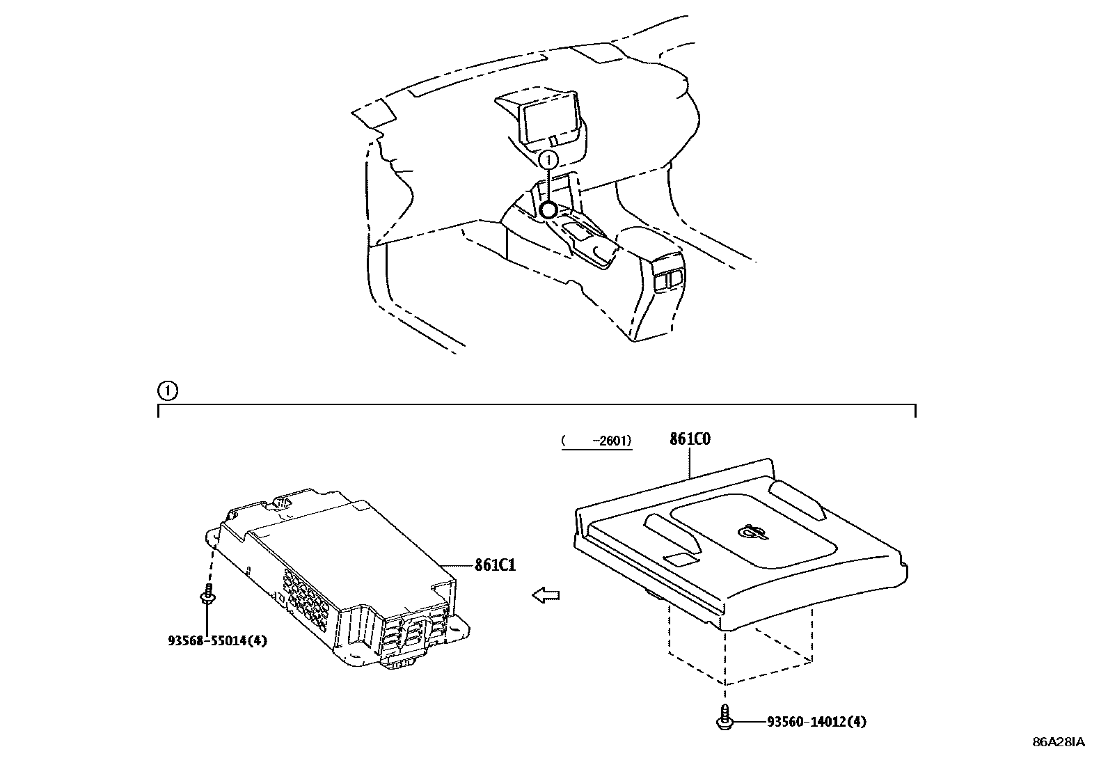 Toyota COROLLA 车载电话和呼救装置 EPC diagram — 86A28IA
