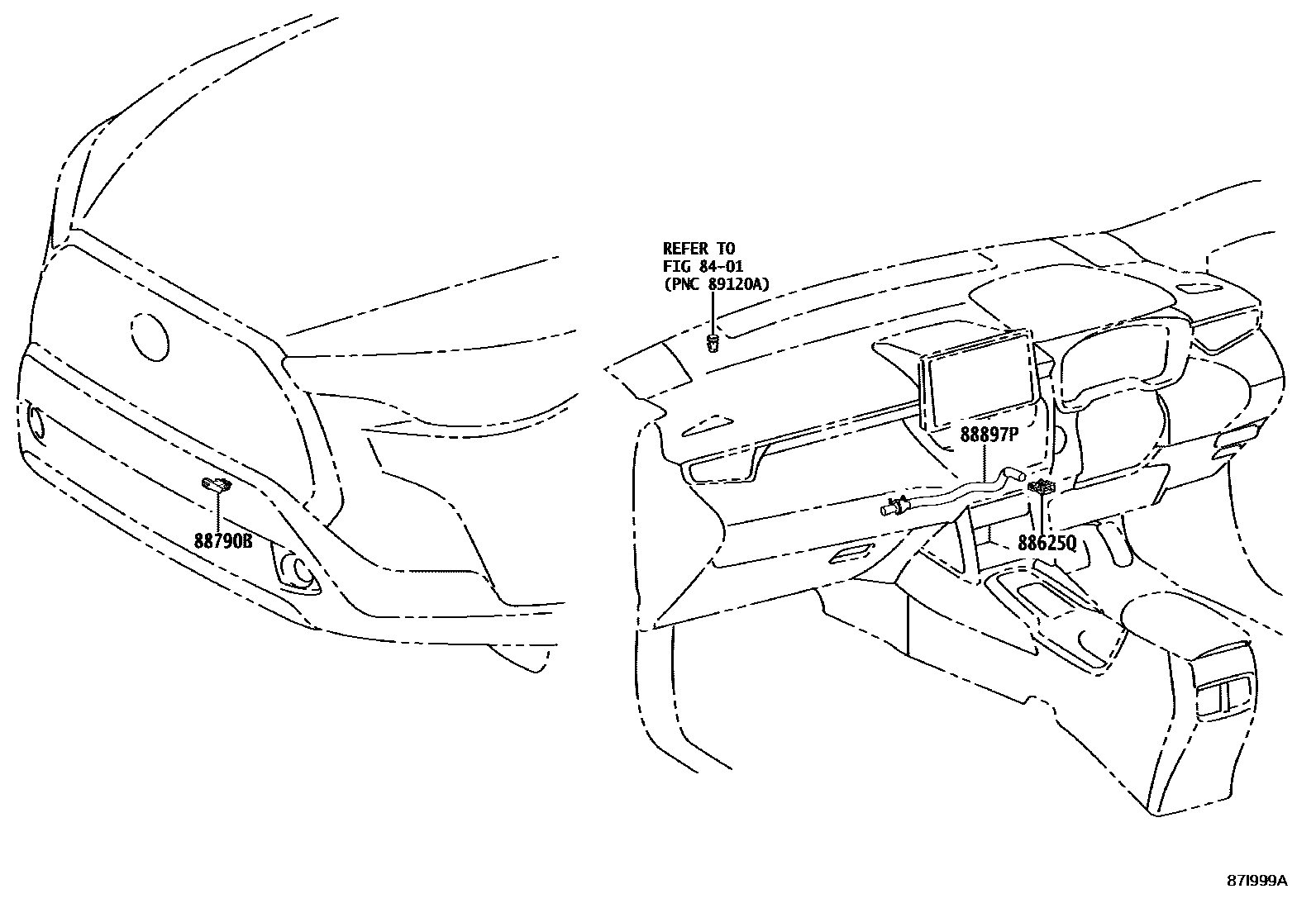 Toyota COROLLA 暖风和空调系统 - 控制器和风管 EPC diagram — 87I999A