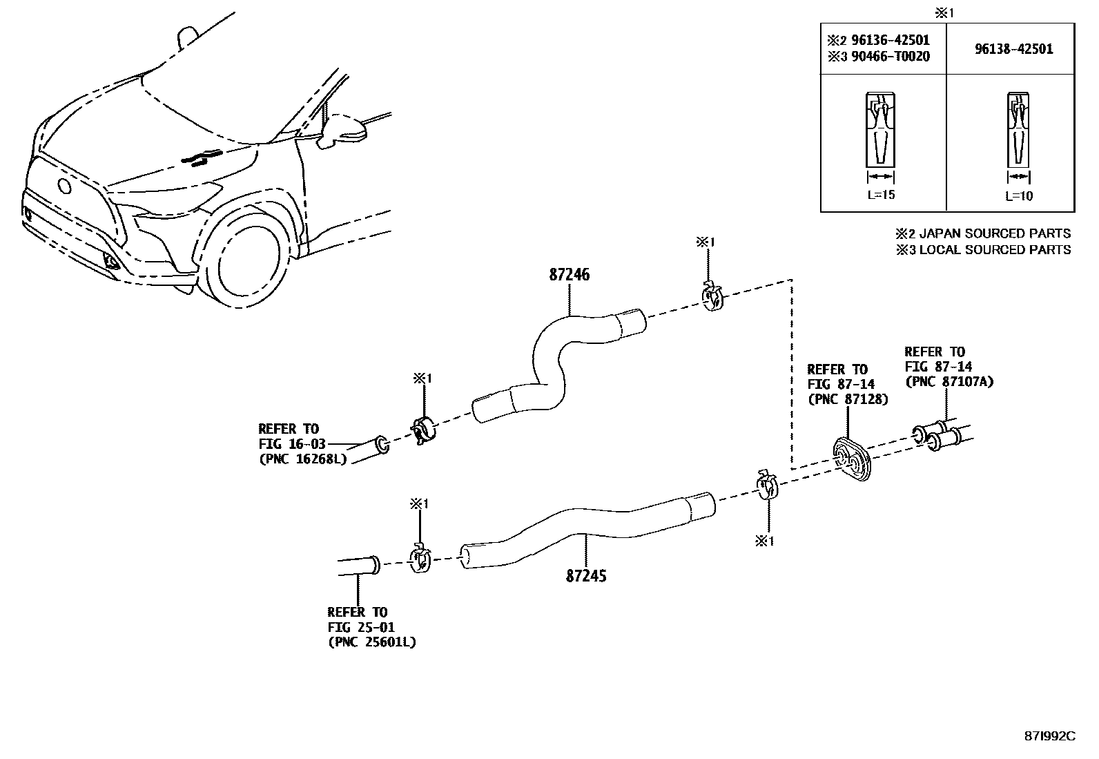 Toyota COROLLA 暖风和空调系统 - 水管 EPC diagram — 87I992C
