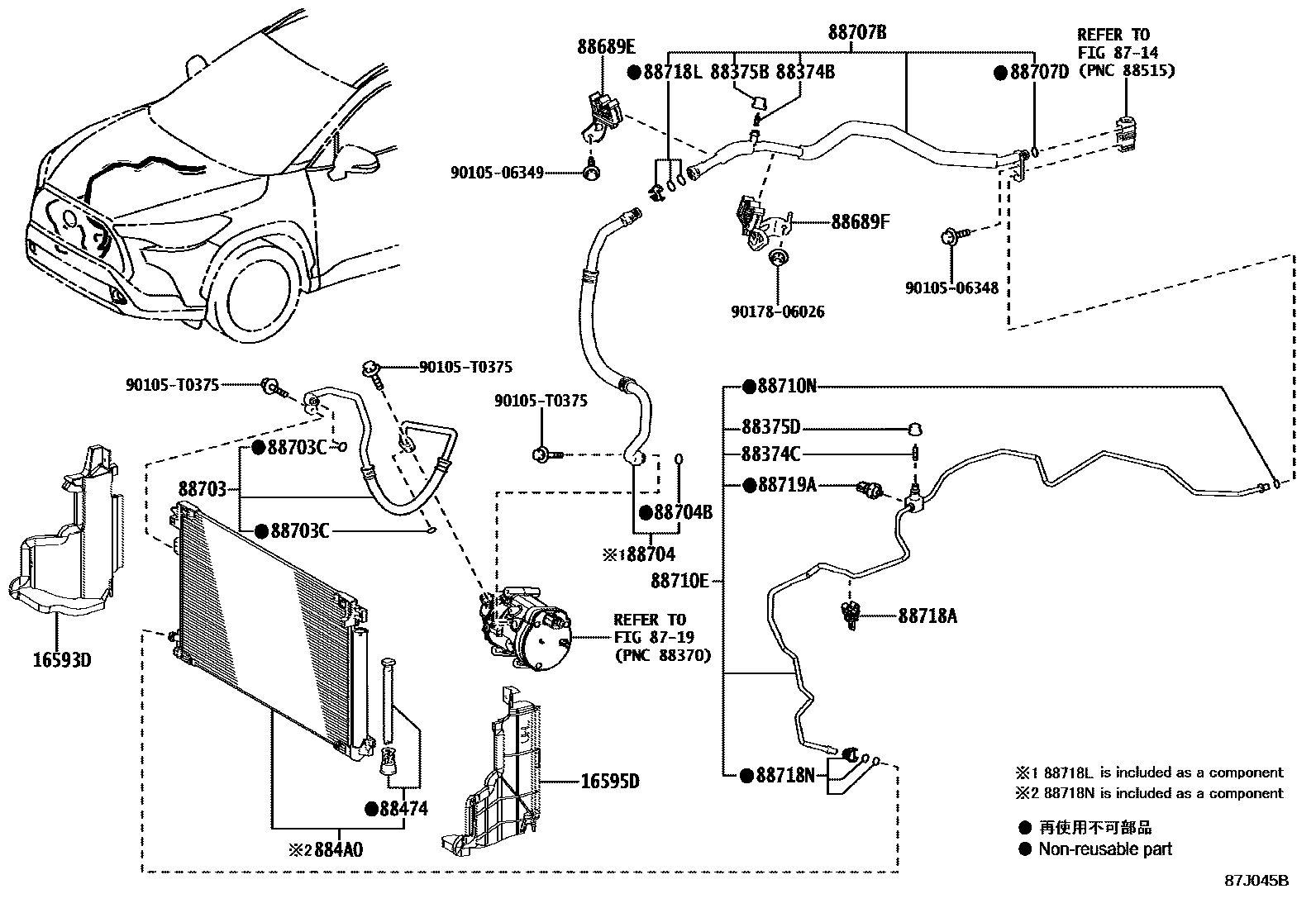 Toyota COROLLA Heating & Air Conditioning - Cooler Piping EPC diagram — 87J045B