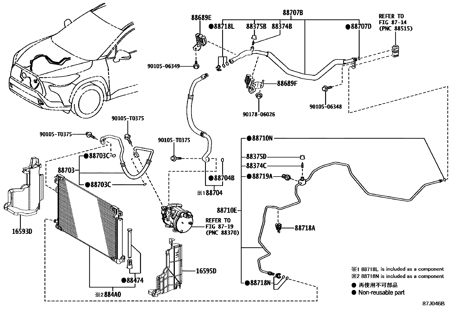 Toyota COROLLA Heating & Air Conditioning - Cooler Piping EPC diagram — 87J046B