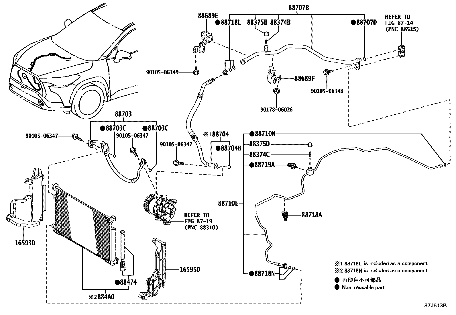 Toyota COROLLA Heating & Air Conditioning - Cooler Piping EPC diagram — 87J613B