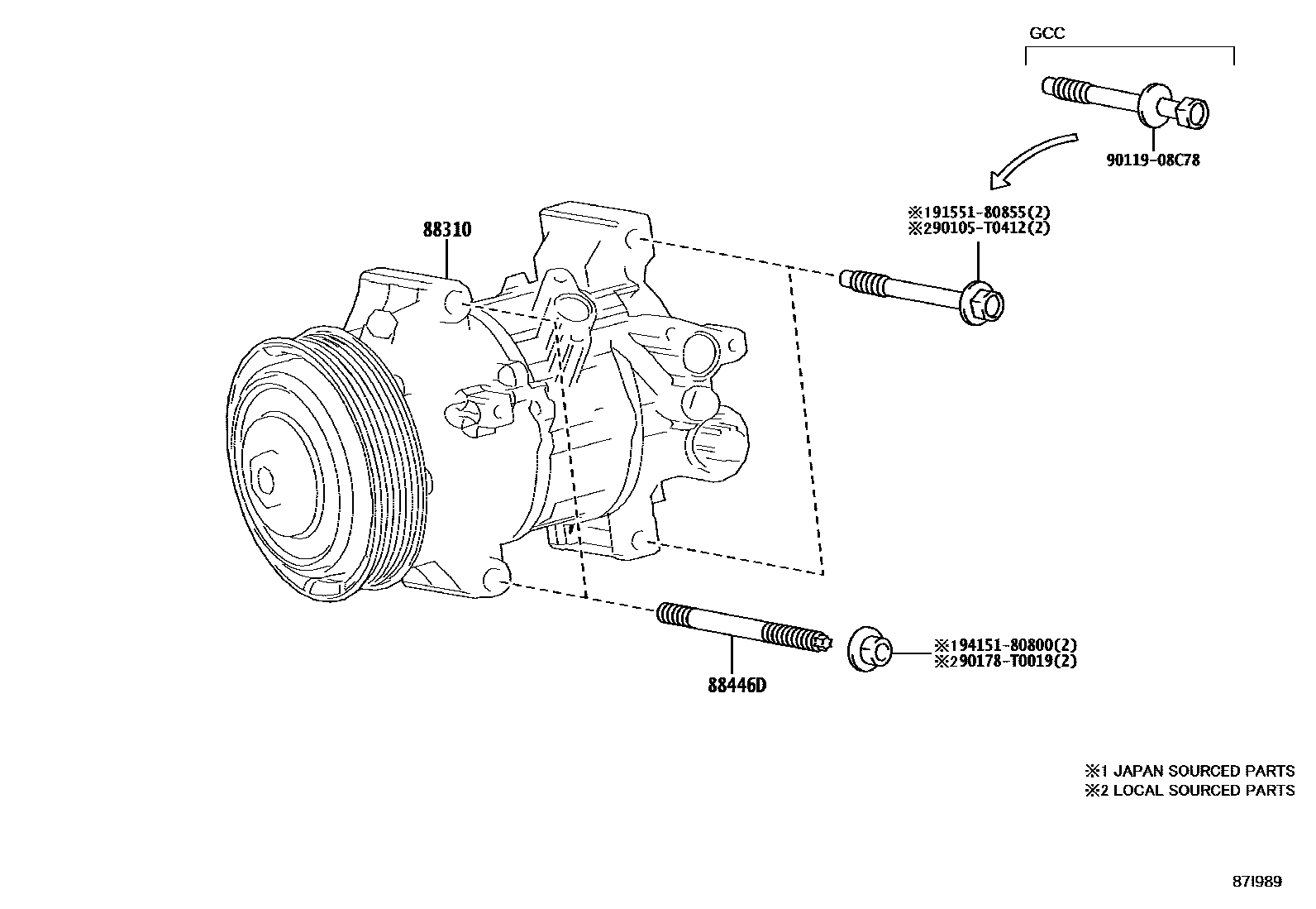 Toyota COROLLA Heating & Air Conditioning - Compressor EPC diagram — 87I989
