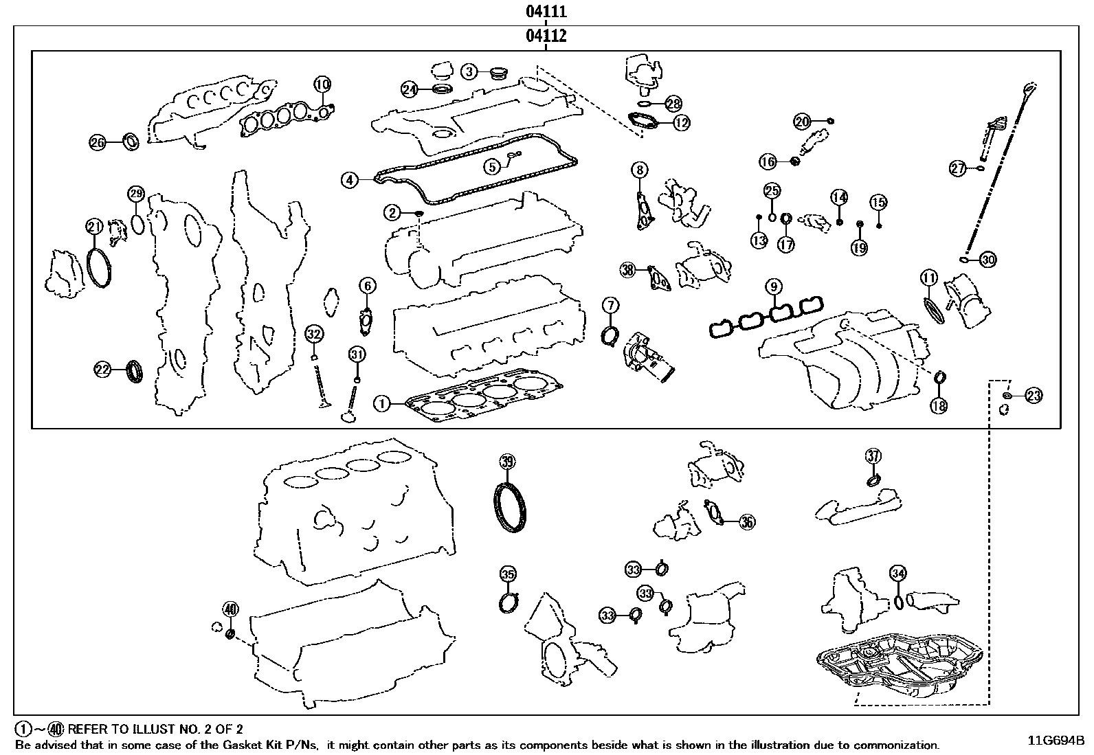 Toyota COROLLA Engine Overhaul Gasket Kit EPC diagram — 11G694B