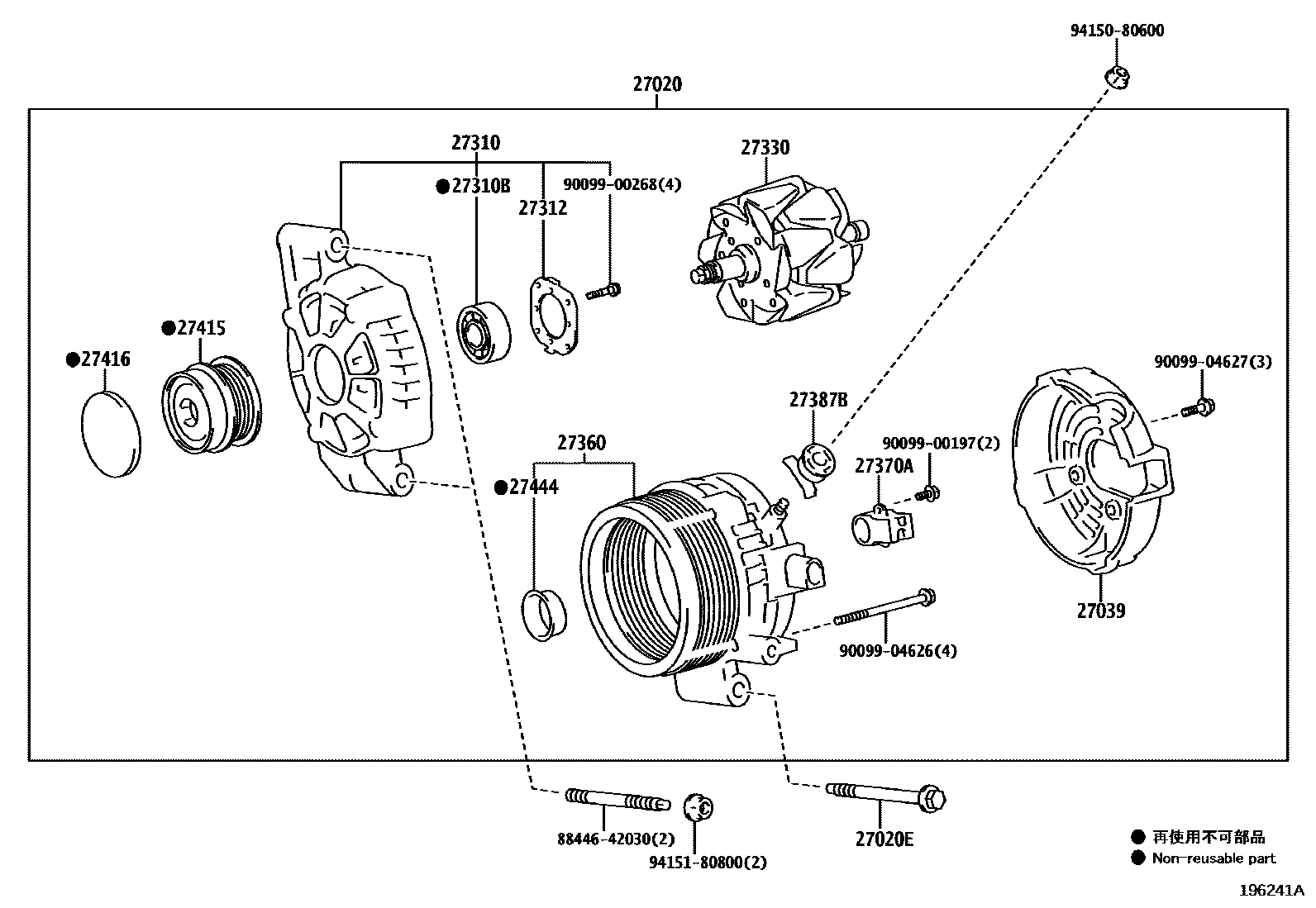 Toyota COROLLA Alternator EPC diagram — 196241A