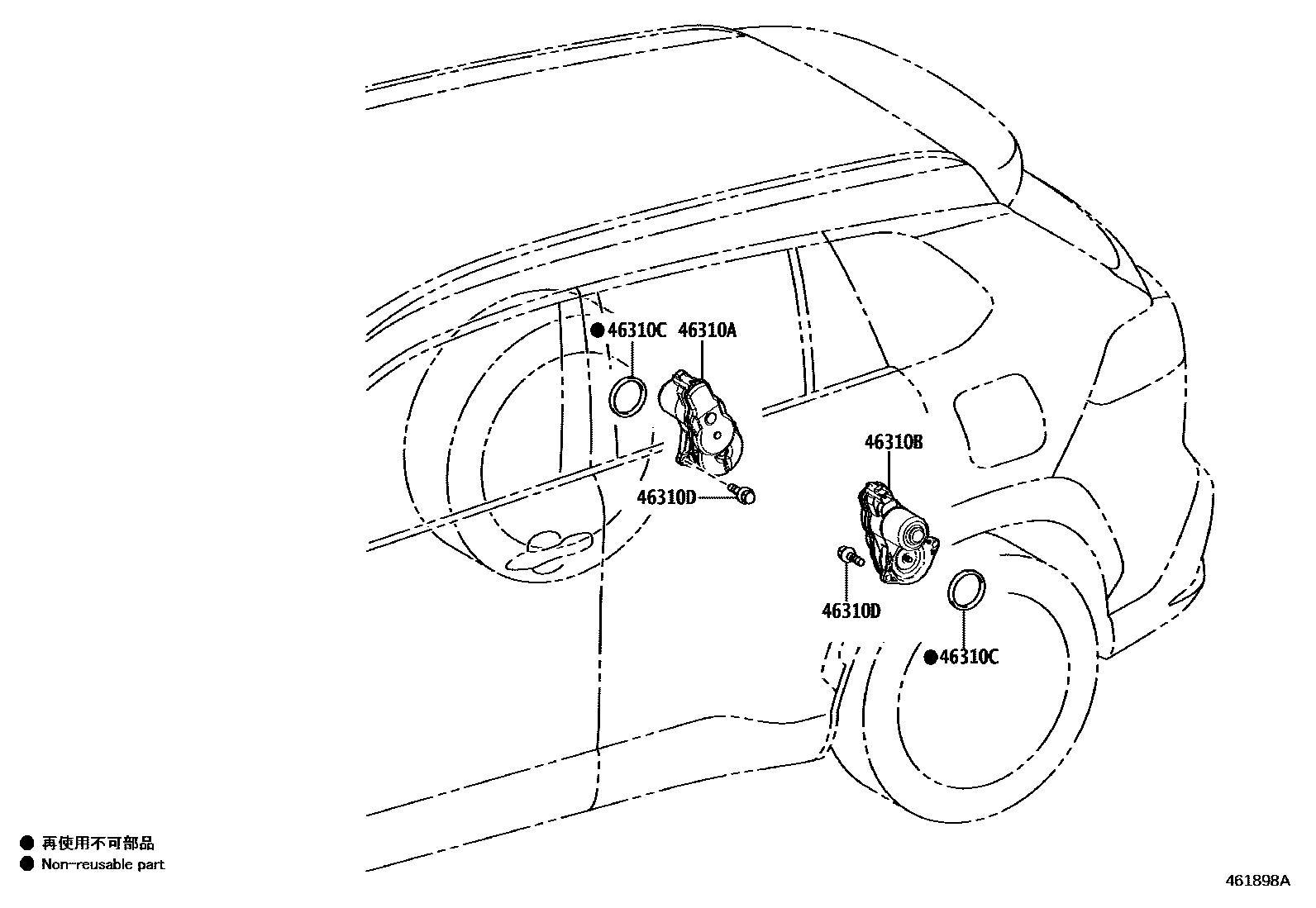 Toyota COROLLA Parking Brake & Cable EPC diagram — 461898A