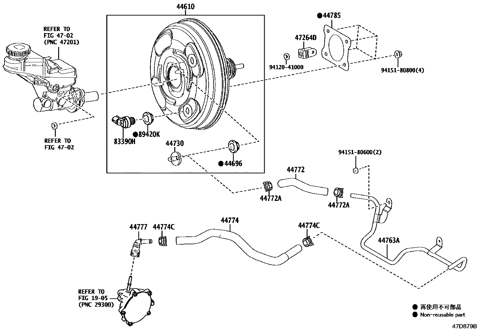 Toyota COROLLA 制动助力器和真空管 EPC diagram — 47D879B