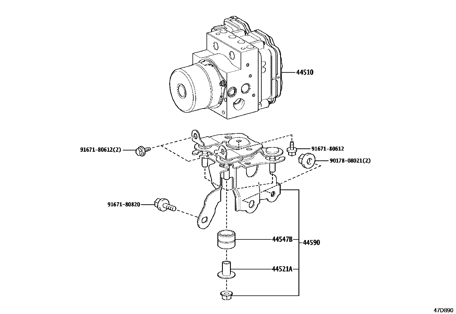 Toyota COROLLA 制动配管和卡箍 EPC diagram — 47D890