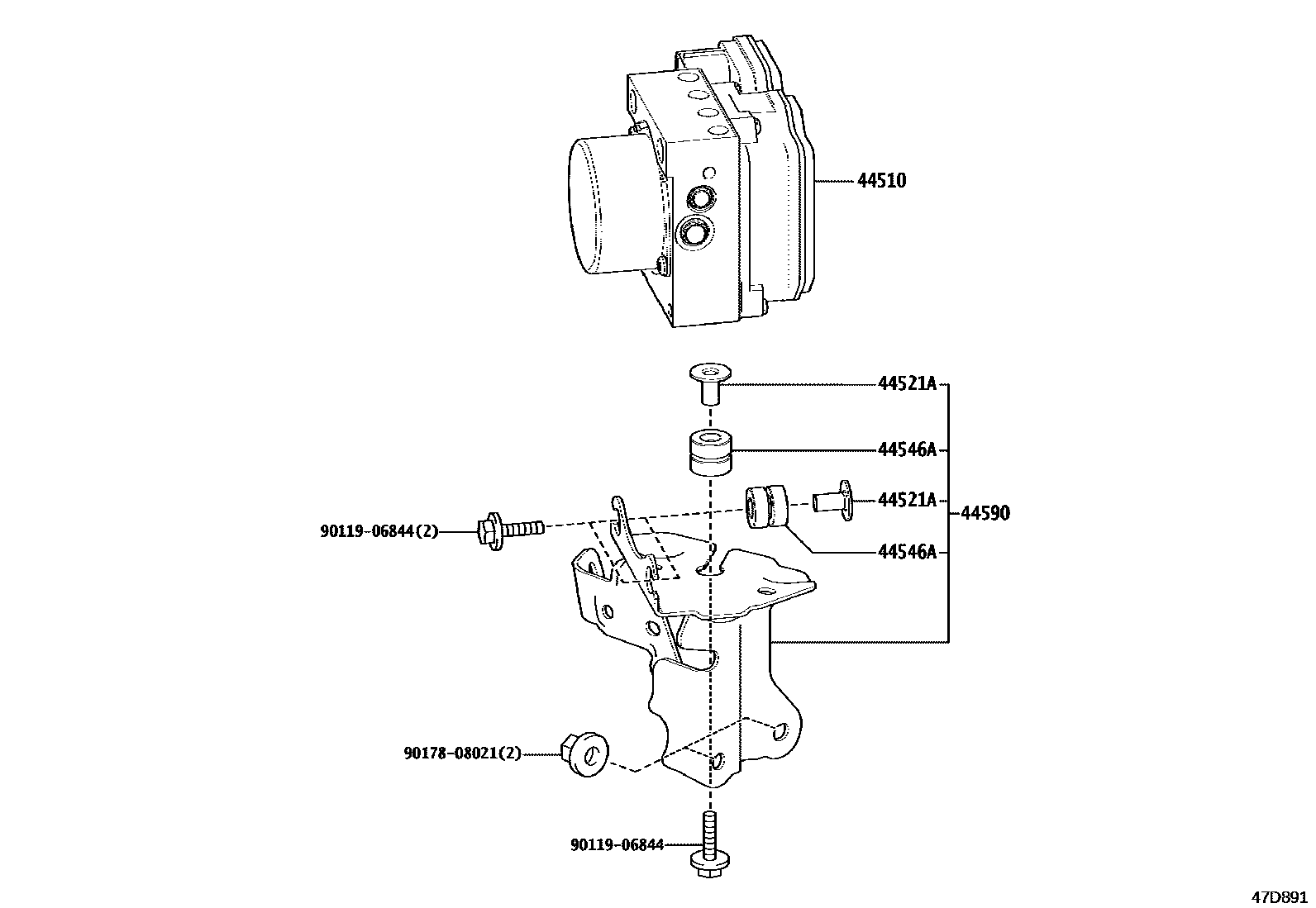 Toyota COROLLA 制动配管和卡箍 EPC diagram — 47D891