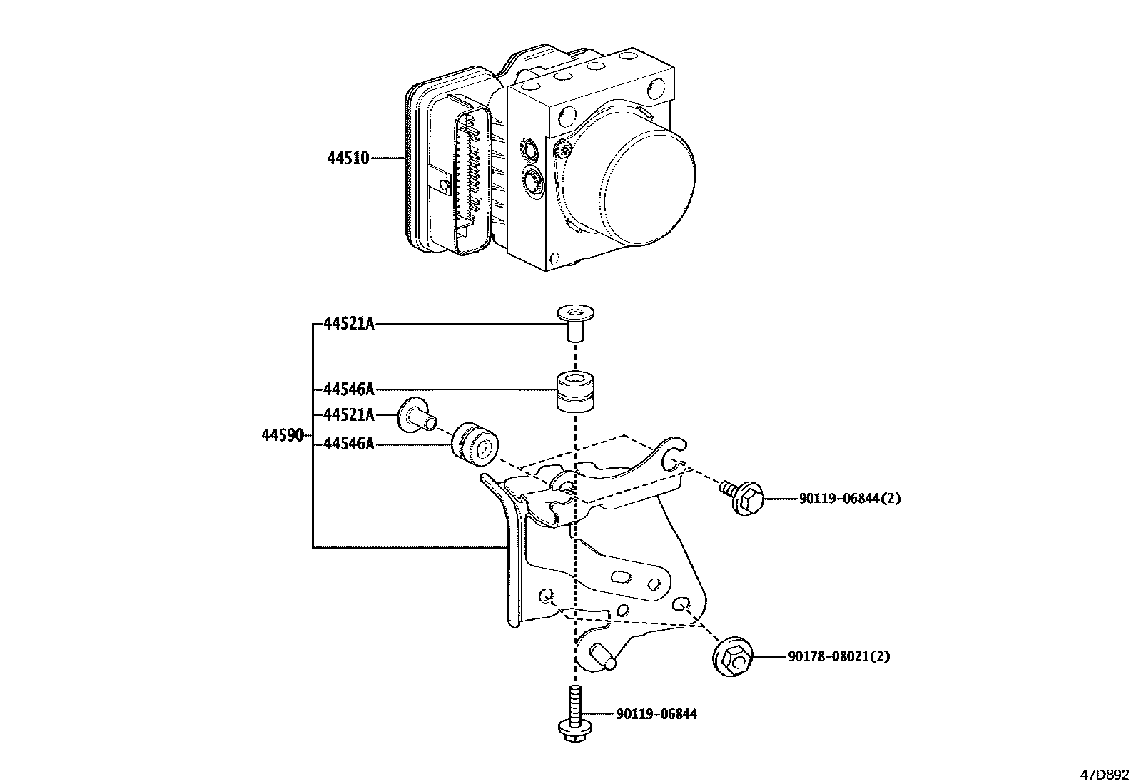 Toyota COROLLA 制动配管和卡箍 EPC diagram — 47D892