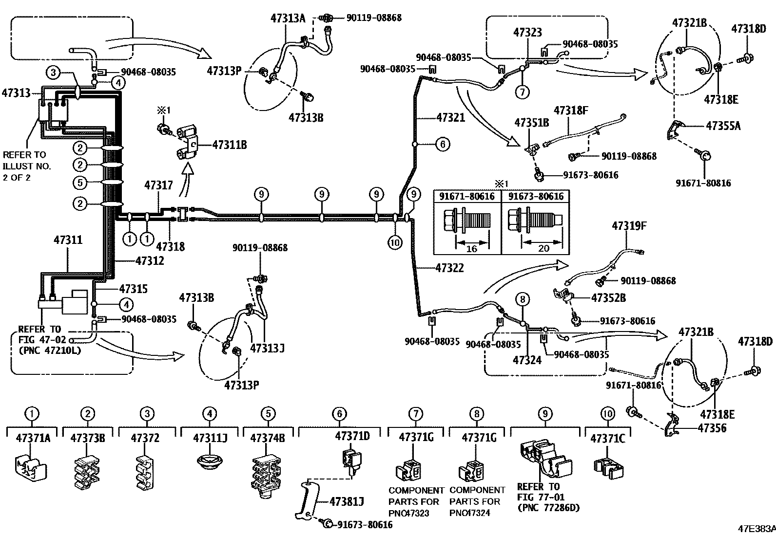 Toyota COROLLA 制动配管和卡箍 EPC diagram — 47E383A