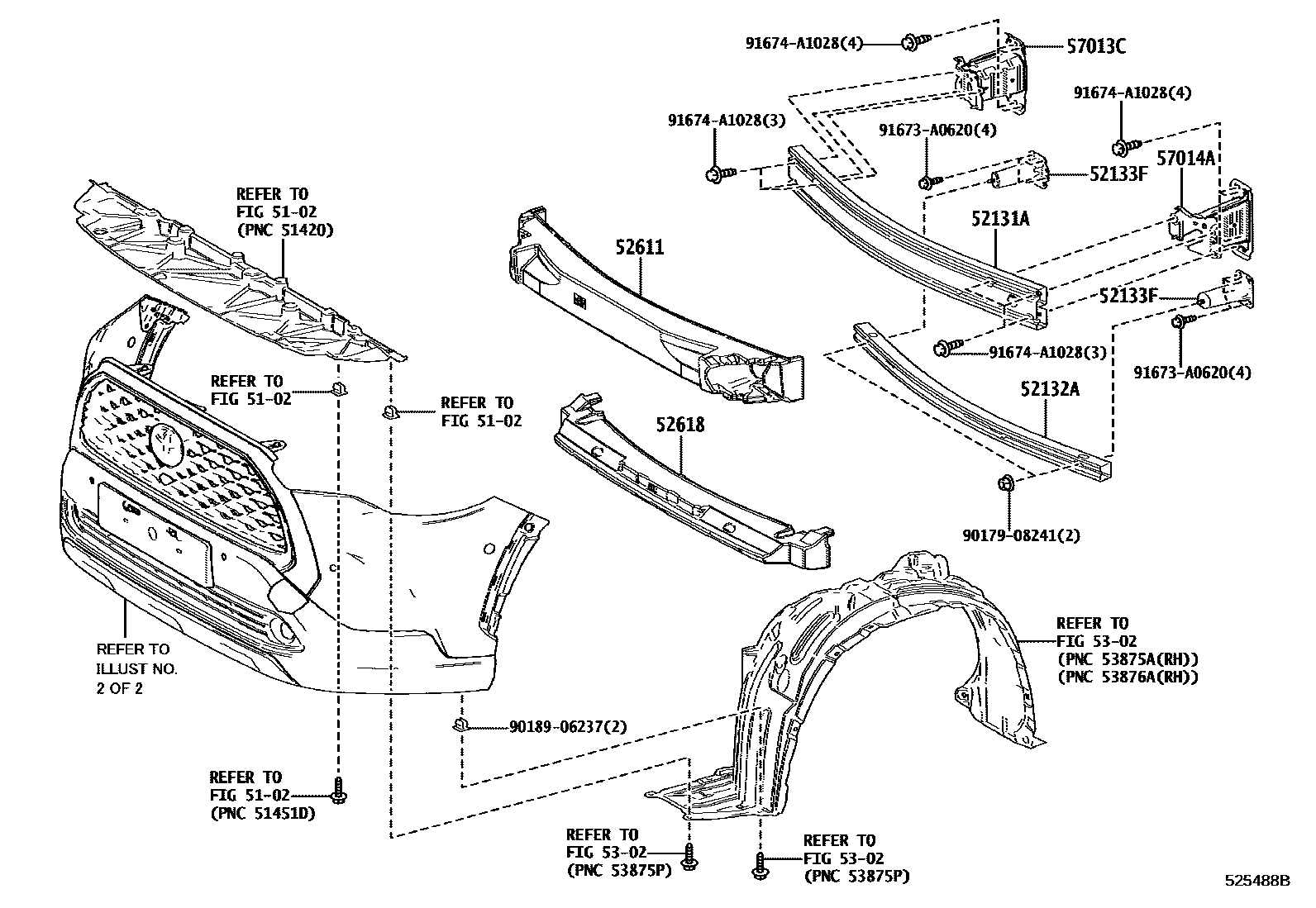 Toyota COROLLA 前保险杠及附件 EPC diagram — 525488B