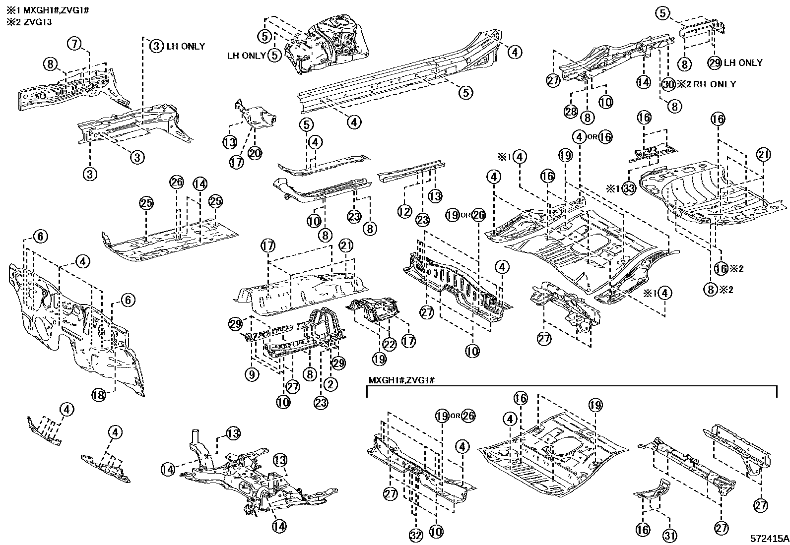 Toyota COROLLA hole plug EPC diagram — 572415A