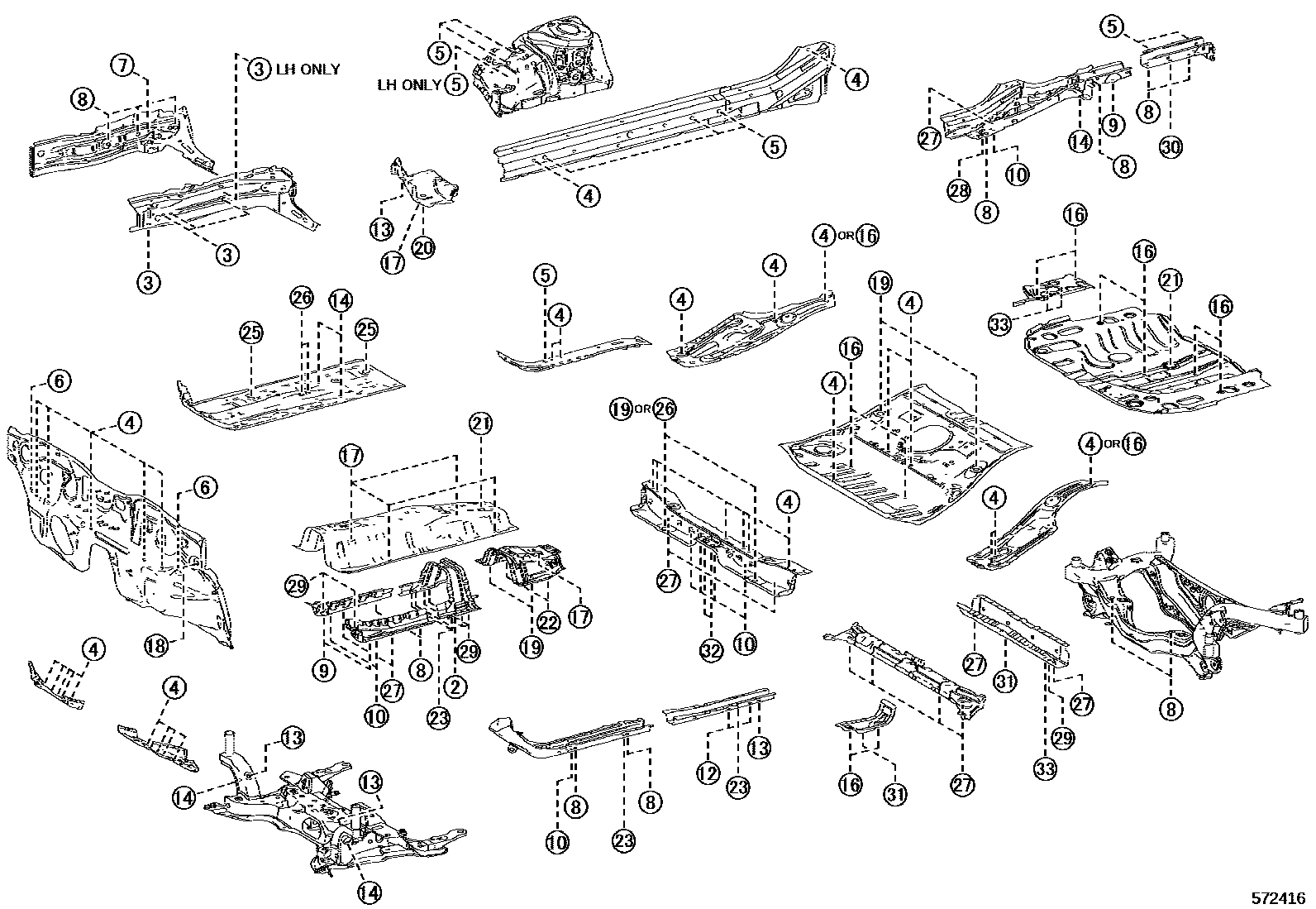 Toyota COROLLA hole plug EPC diagram — 572416